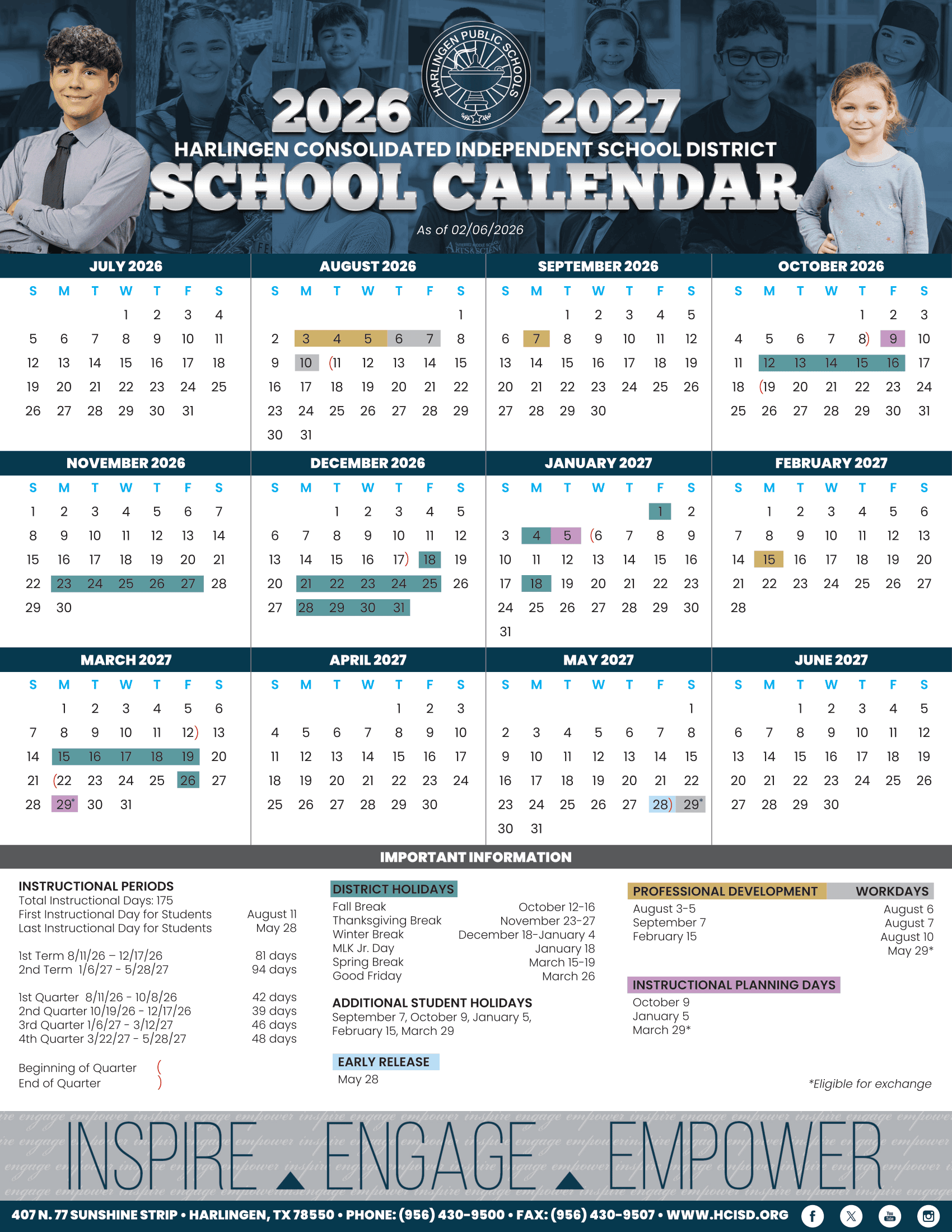 Harlingen Consolidated Independent School District Calendar 26-27 pdf