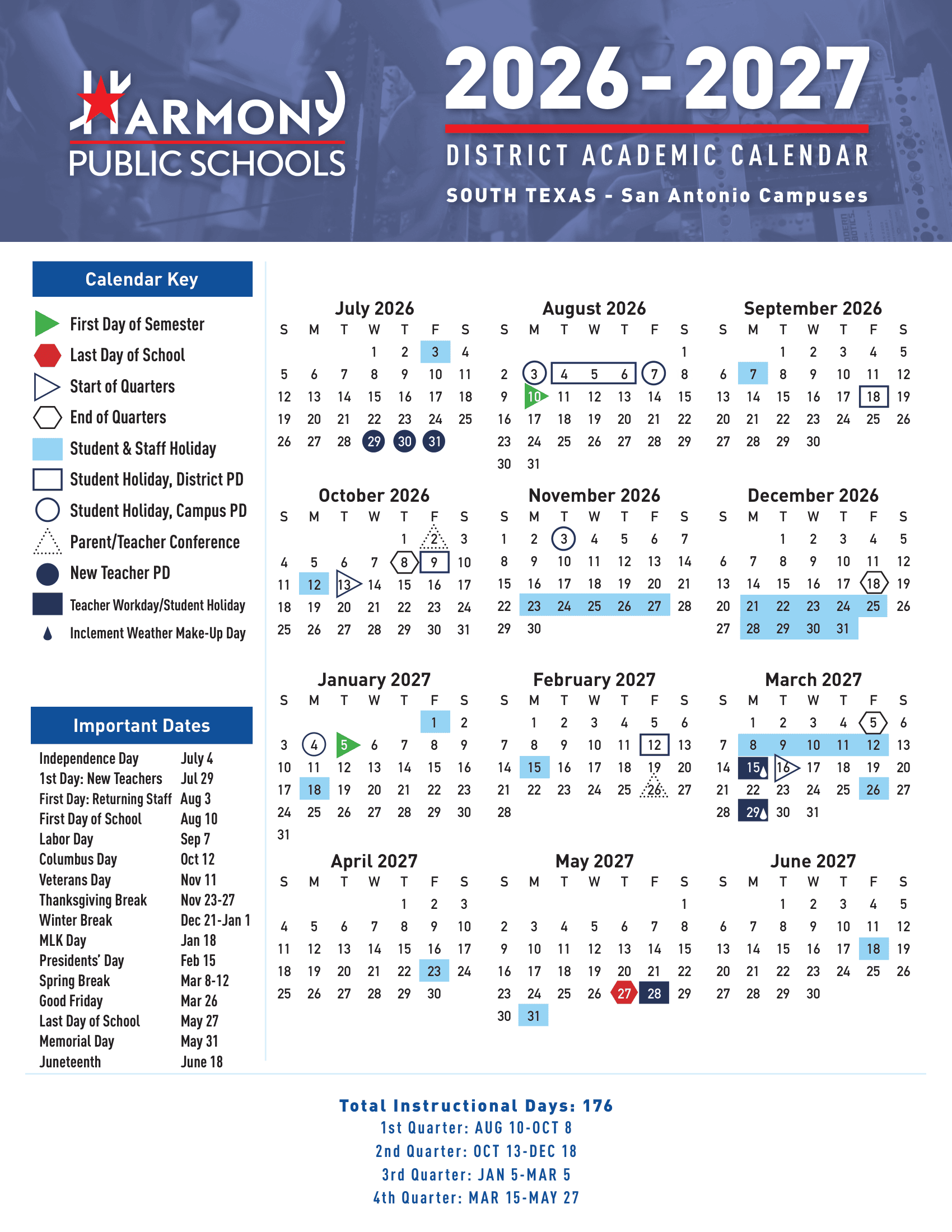Harmony Public Schools Calendar 26-27 pdf