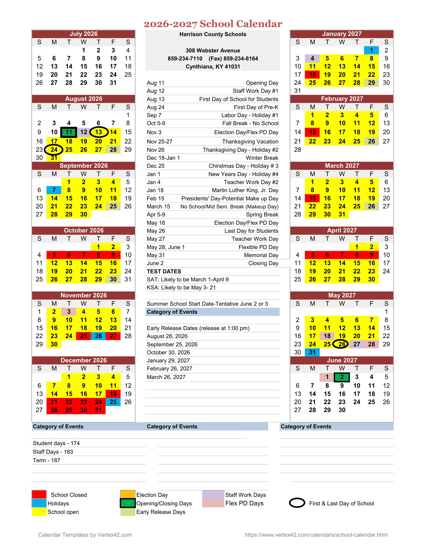 Harrison County Schools Calendar 26-27 Revised