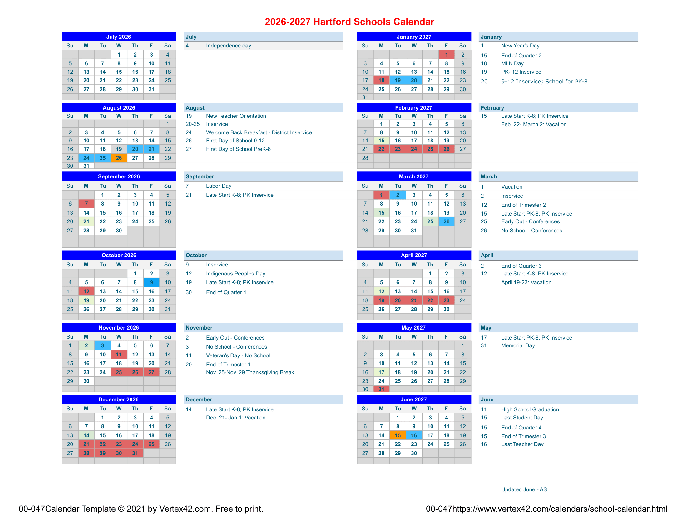 Hartford Schools Calendar 26-27 Revised