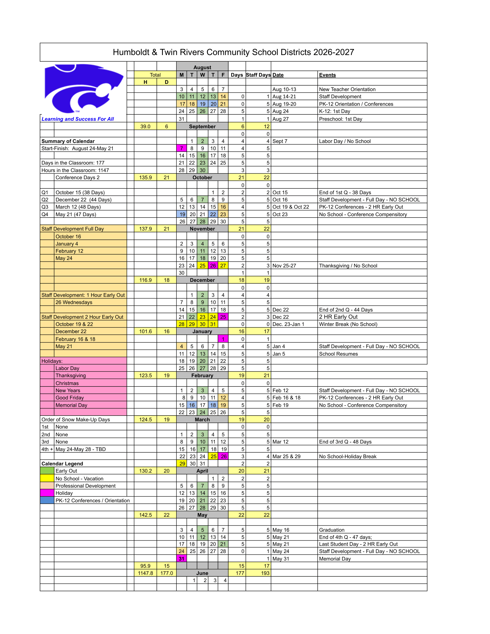 Humboldt & Twin Rivers Community School Districts Calendar 26-27 pdf