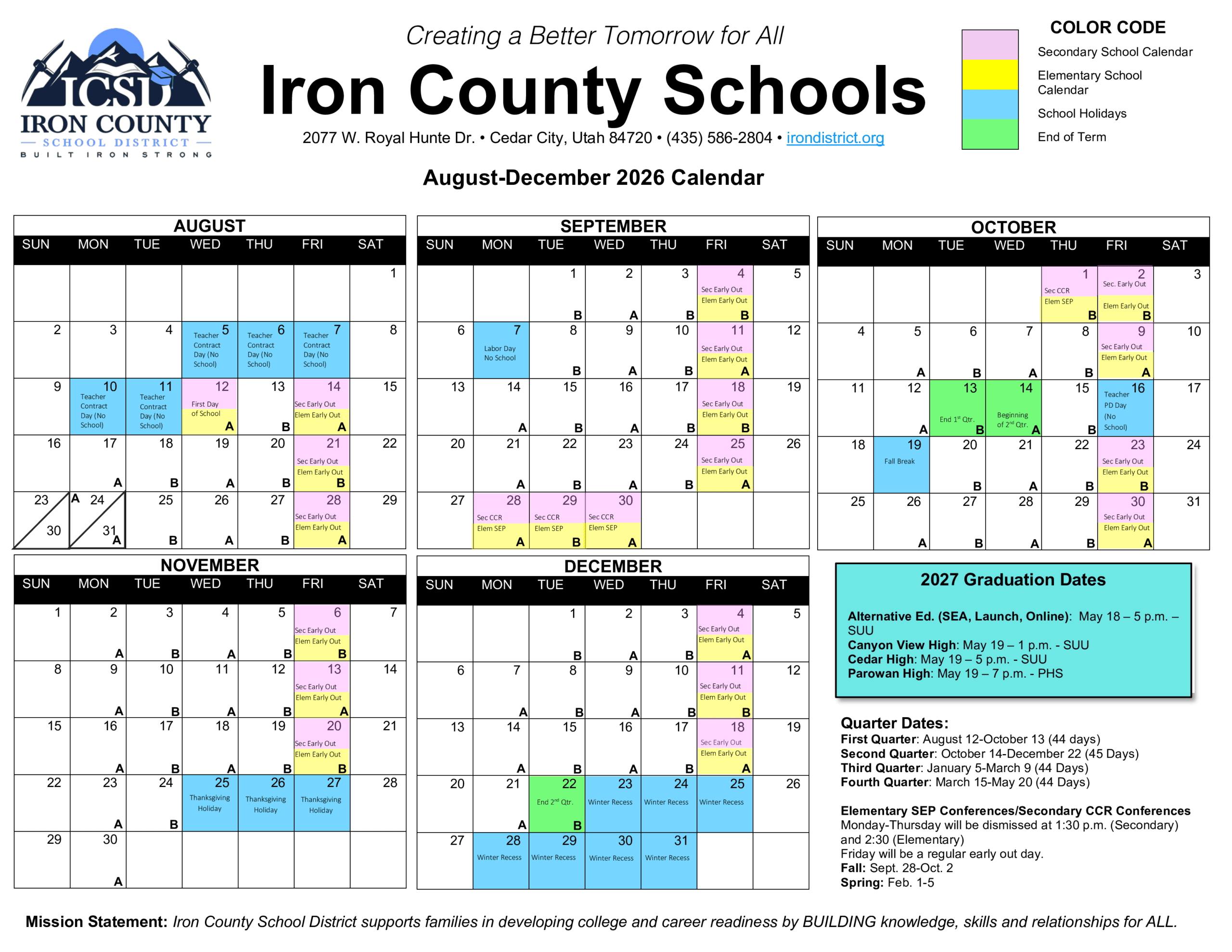Iron County Schools Calendar 26-27 PDF