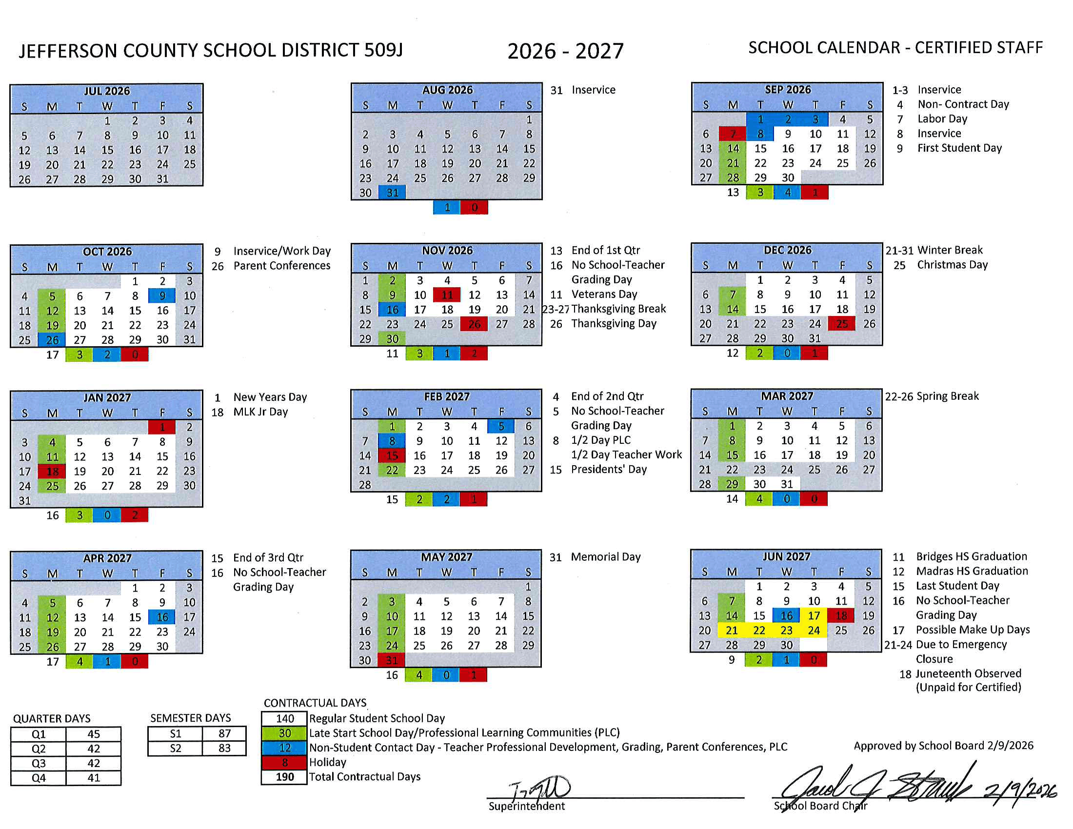 JEFFERSON COUNTY SCHOOL DISTRICT 509J Calendar 26-27 PDF