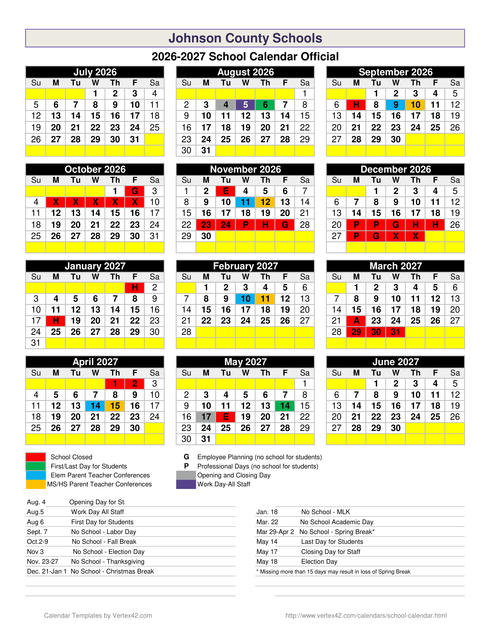 Johnson County Schools Calendar 26-27 Revised