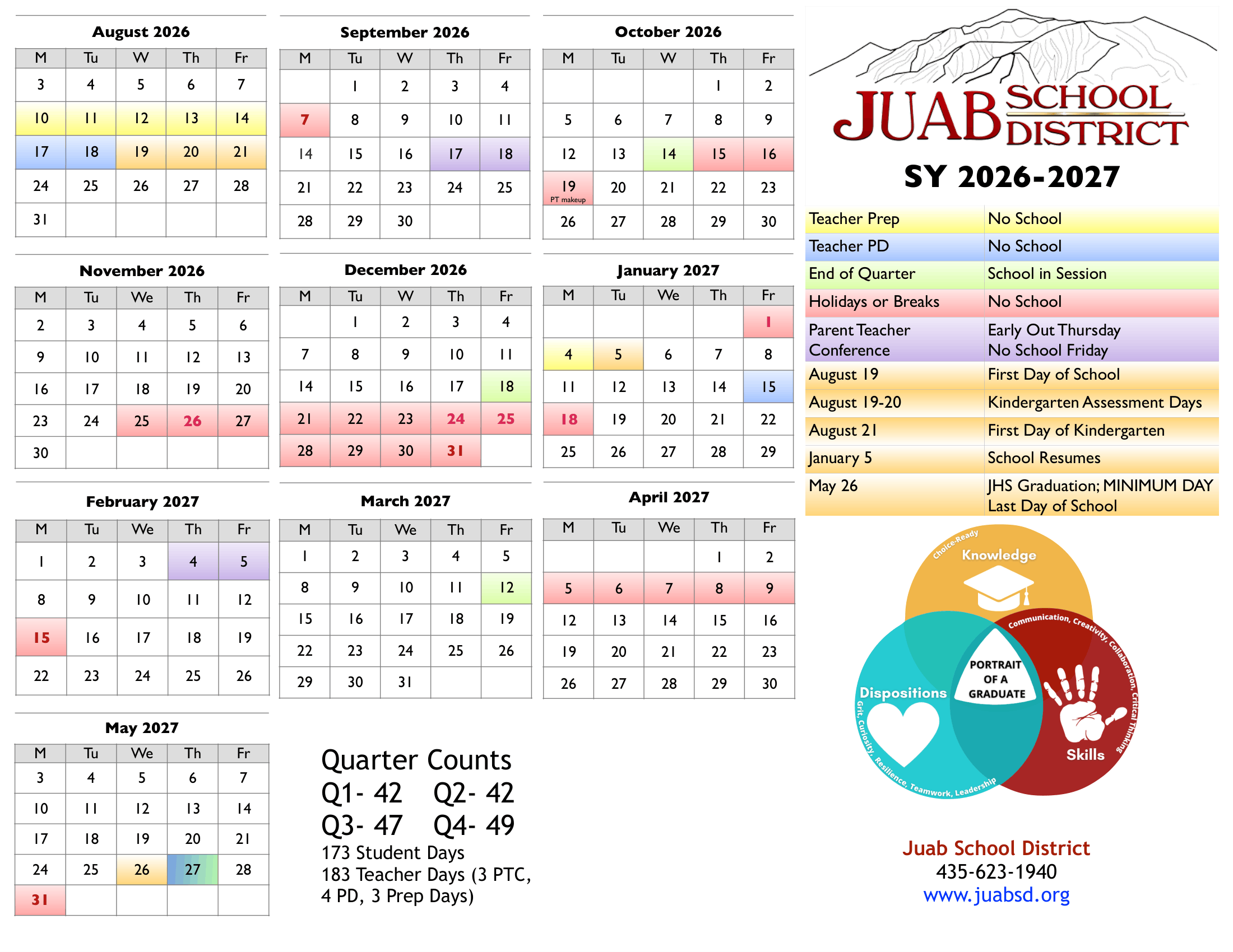 Juab School District Calendar 26-27 PDF
