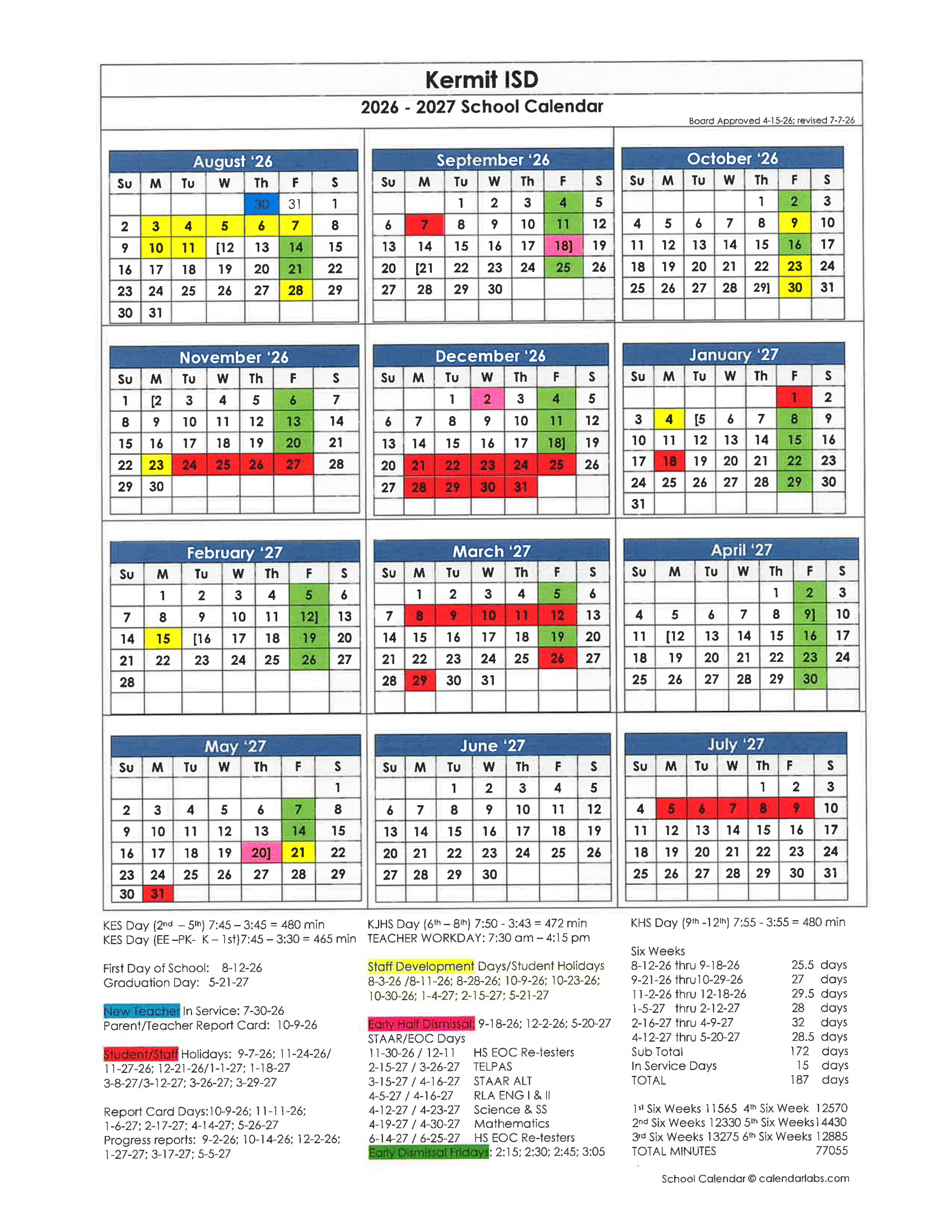 Kermit ISD Calendar 26-27 pdf