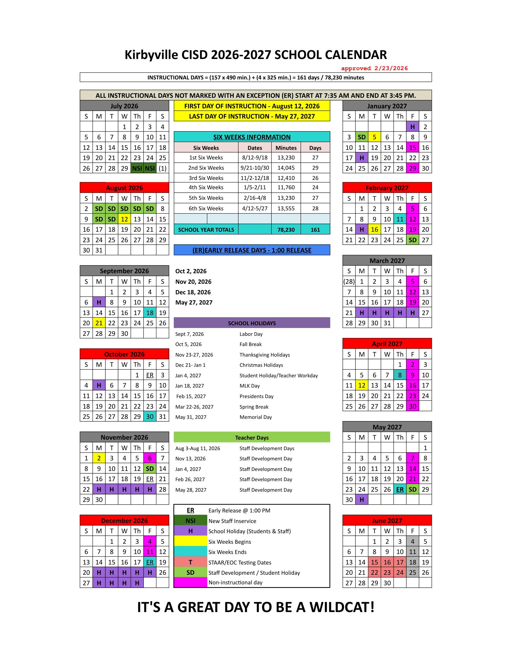 Kirbyville CISD Calendar 26-27 pdf