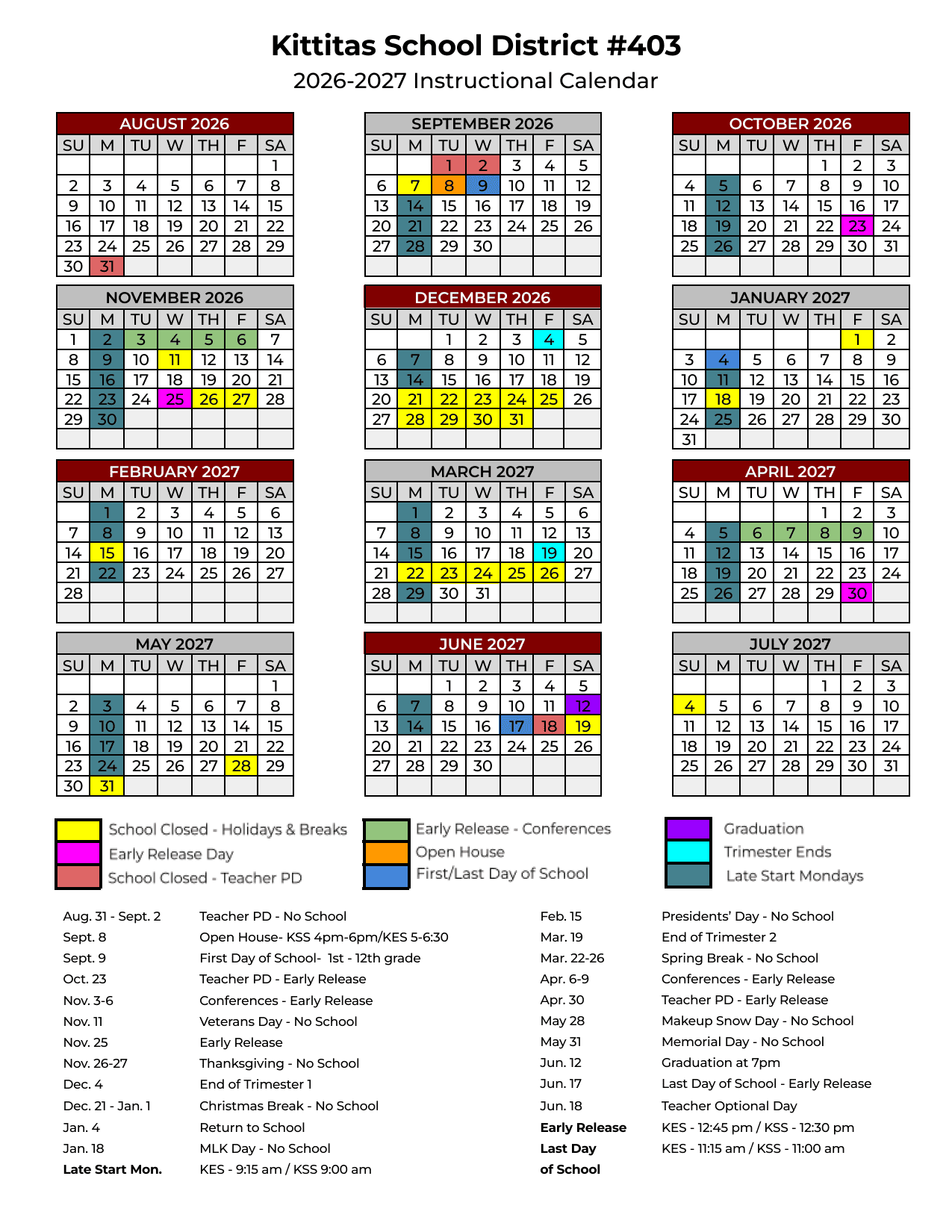 Kittitas School District #403 Calendar 26-27 pdf