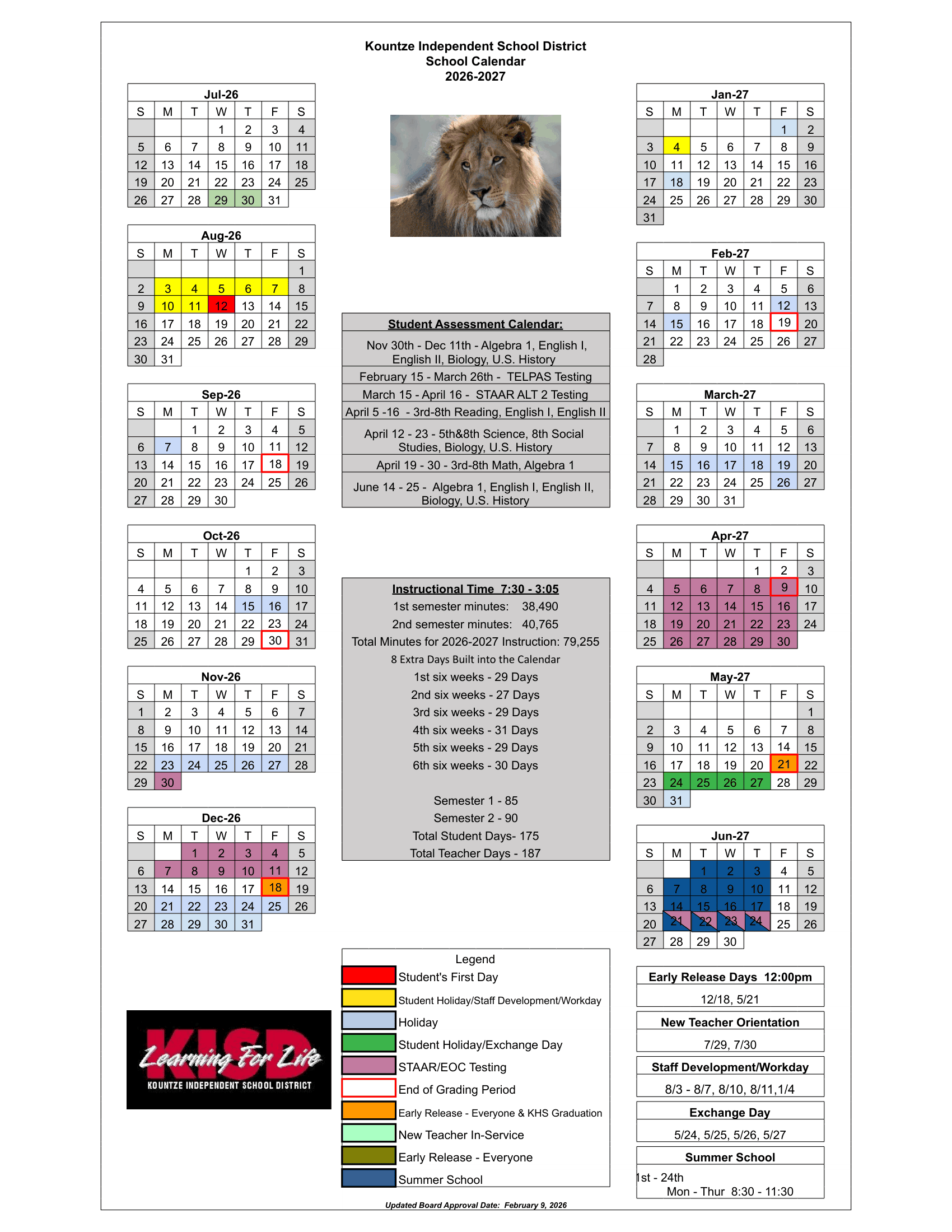 Kountze Independent School District Calendar 26-27 pdf