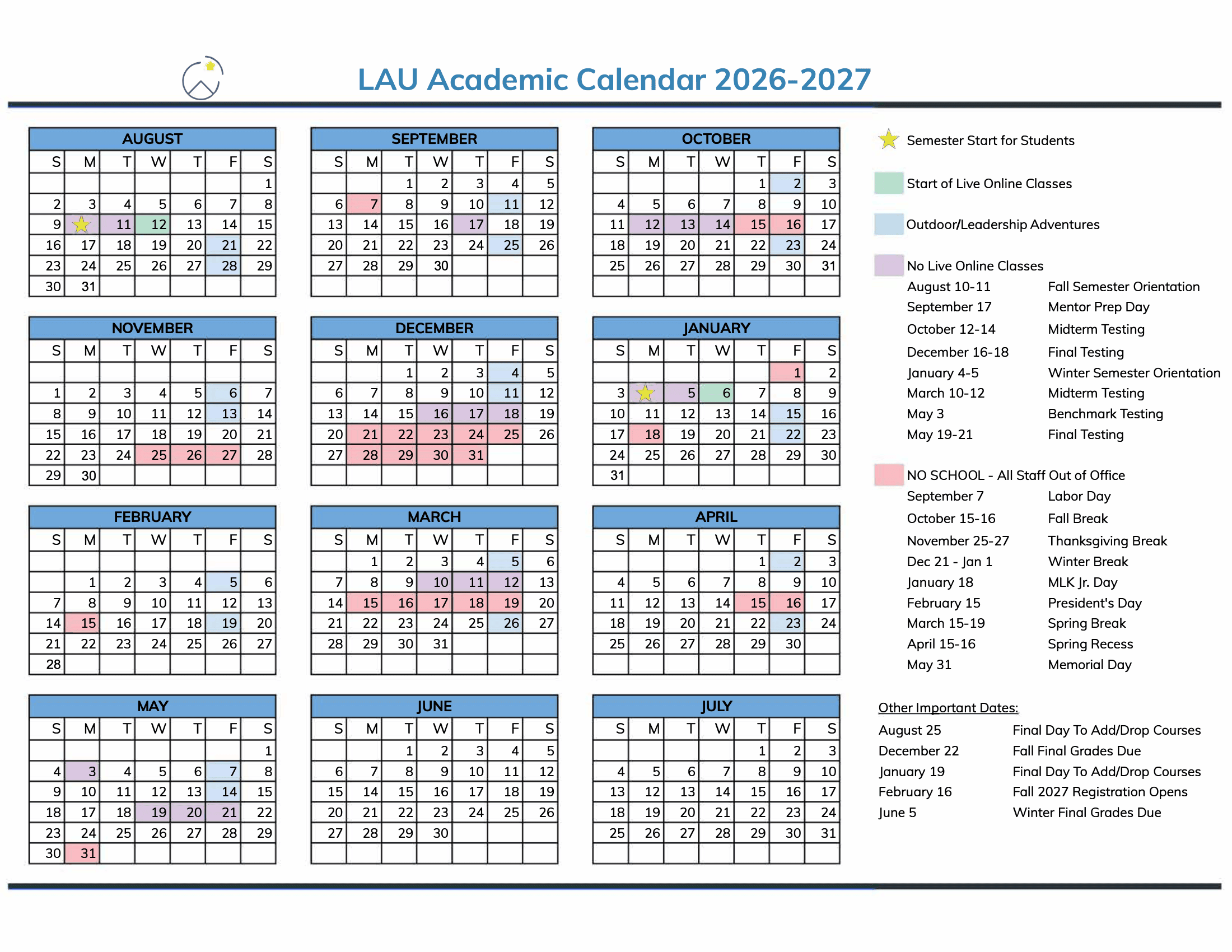 LAU Academic Calendar Calendar 26-27 PDF