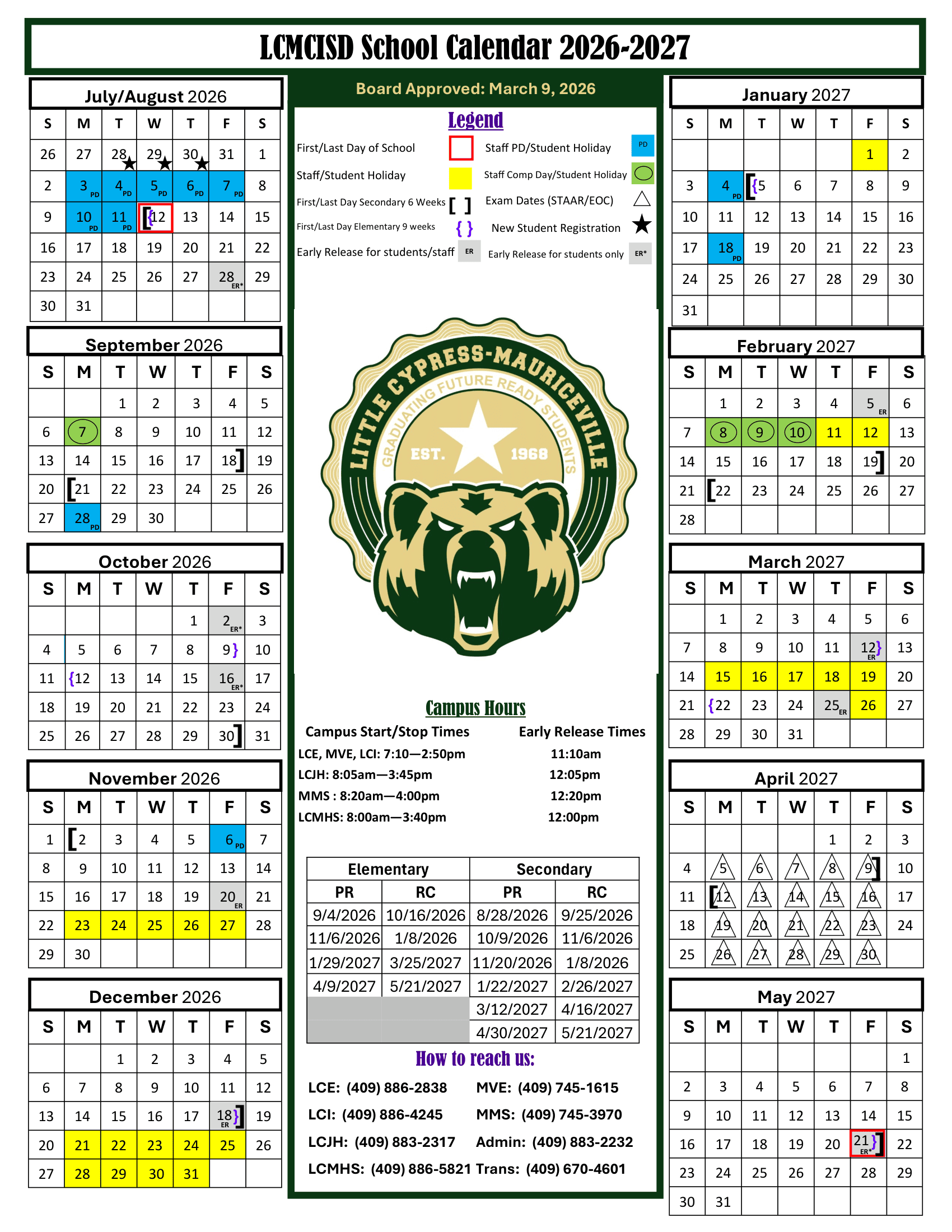 LCMCISD Calendar 26-27 Revised