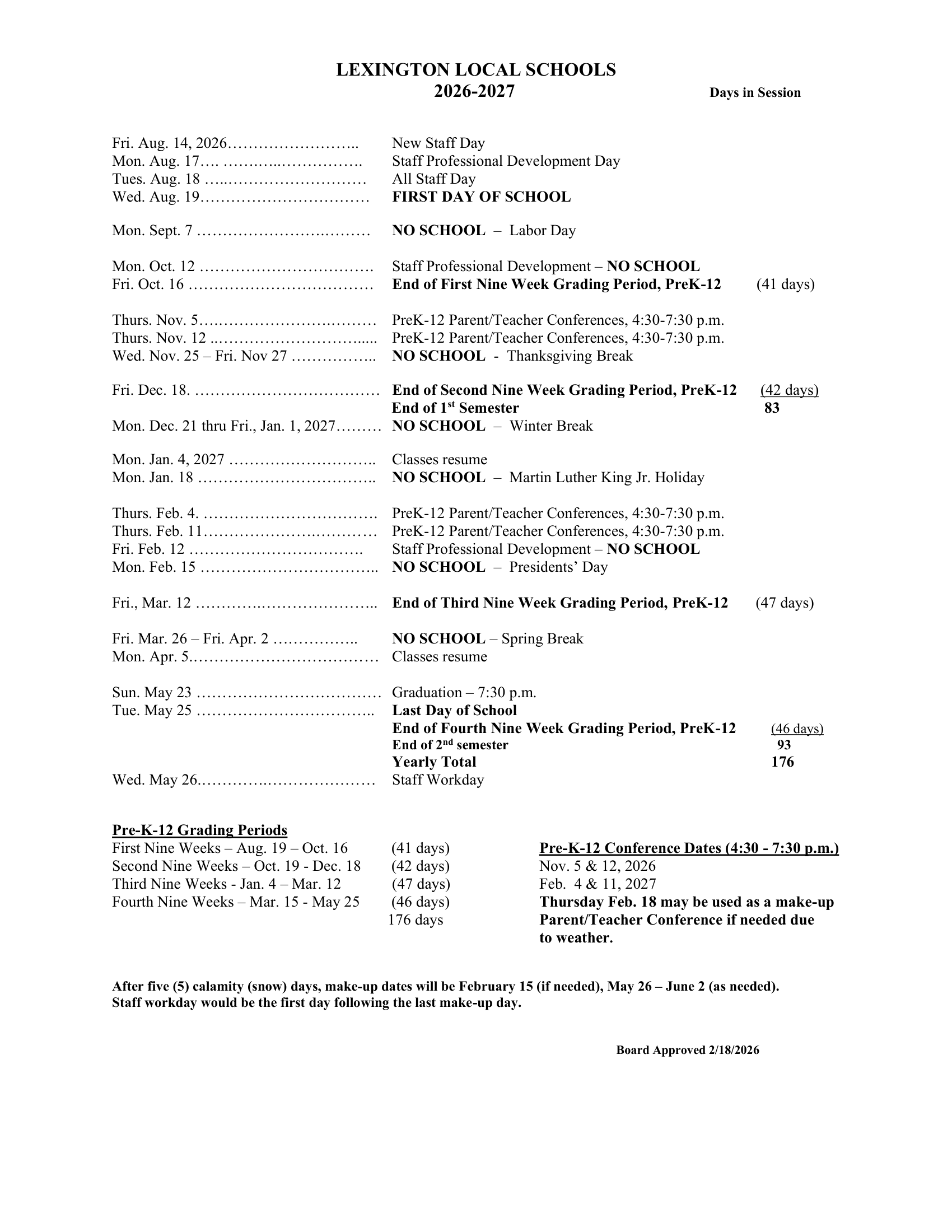 LEXINGTON LOCAL SCHOOLS Calendar 26-27 pdf