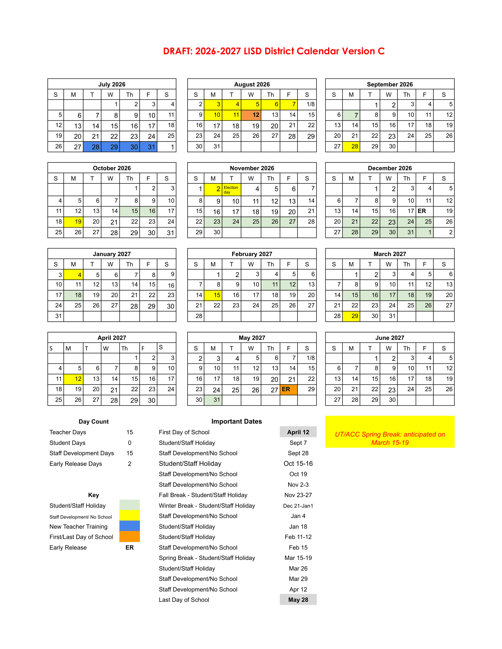LISD District Calendar 26-27 pdf
