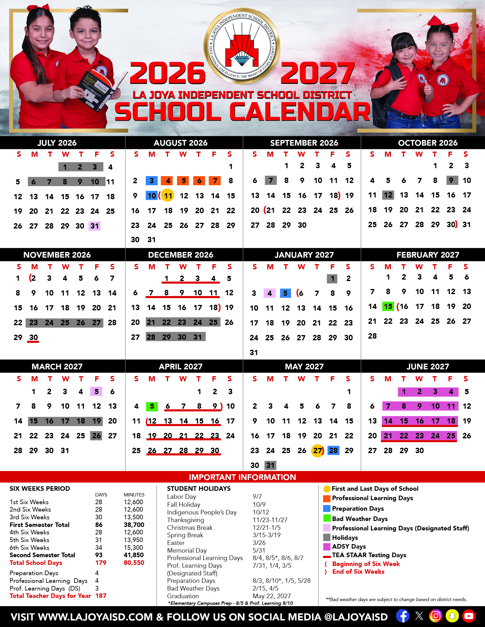 La Joya Independent School District Calendar 26-27 pdf