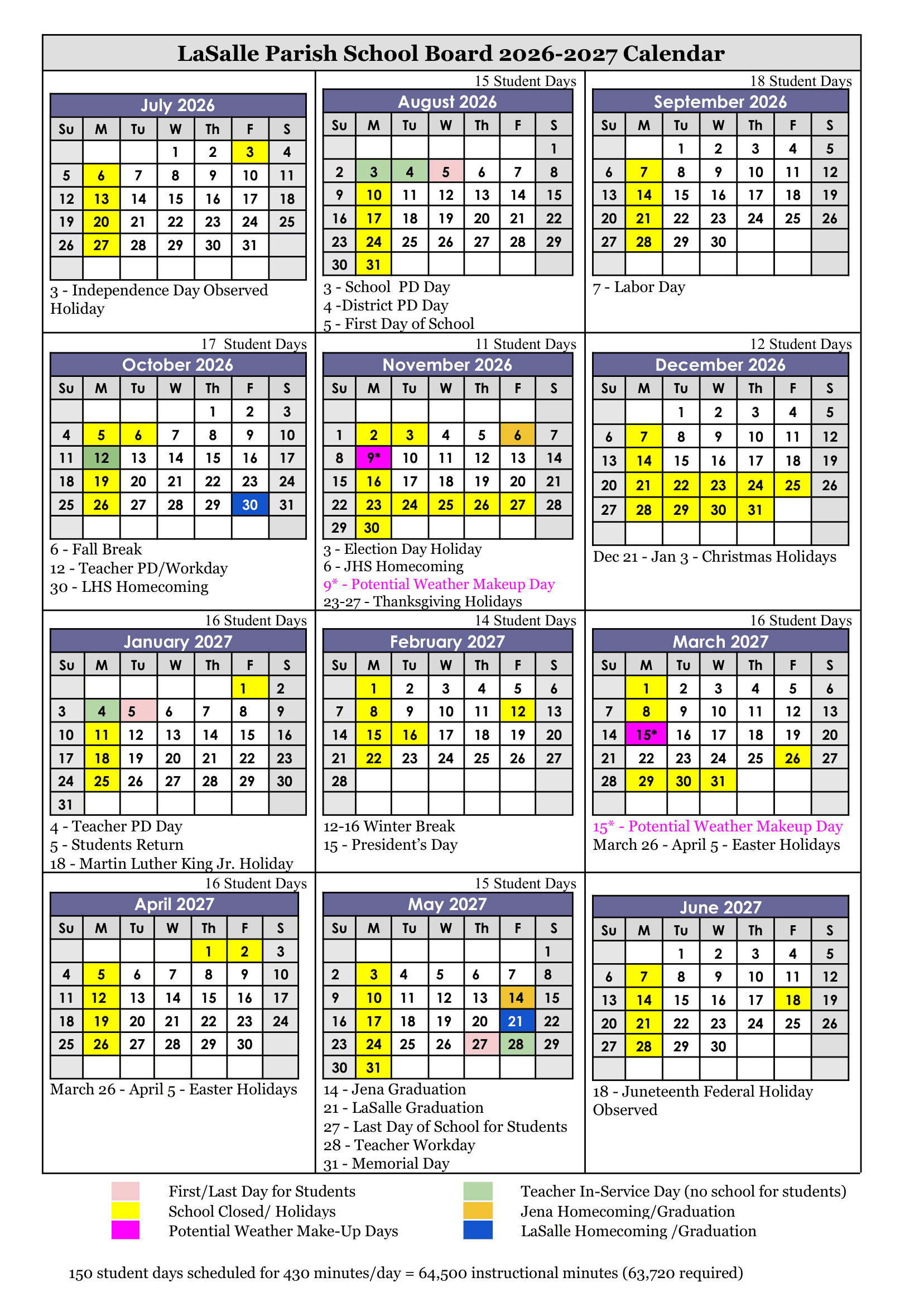 LaSalle Parish School Board Calendar 26-27 pdf