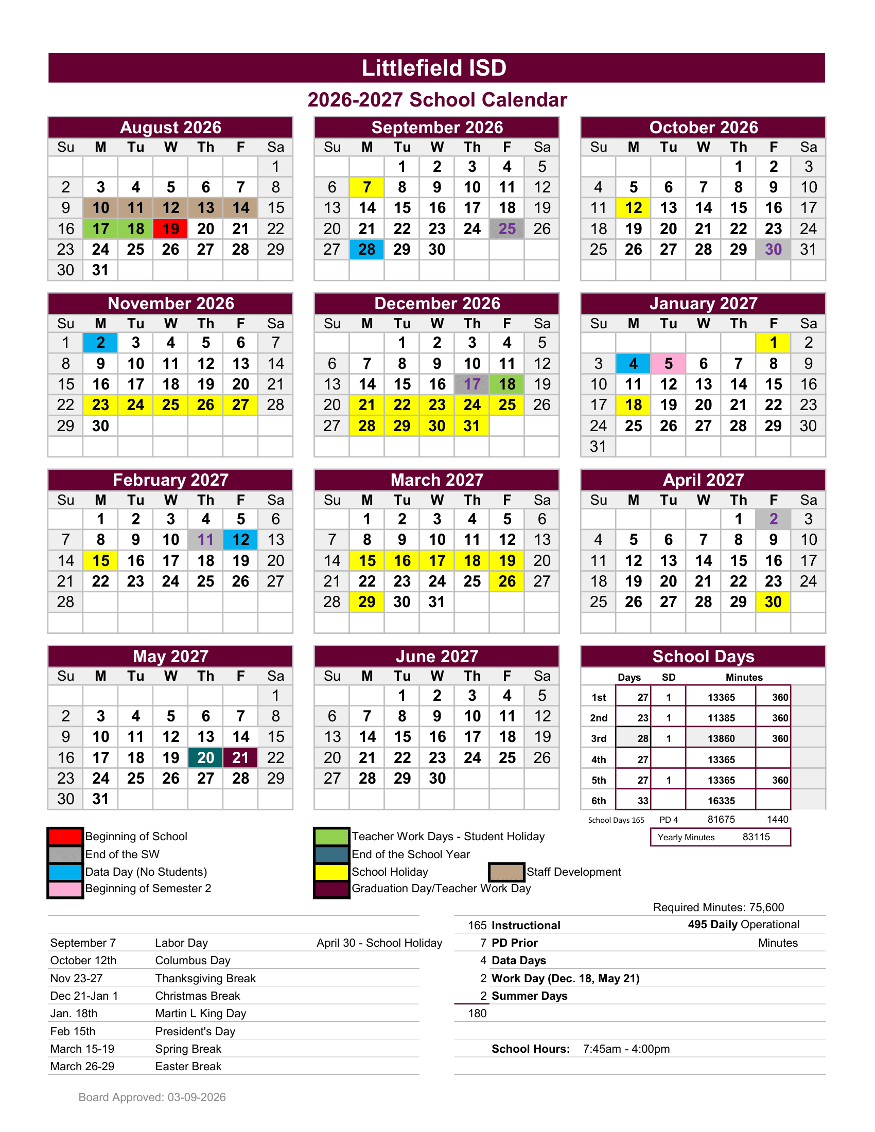 Littlefield ISD Calendar 26-27 pdf