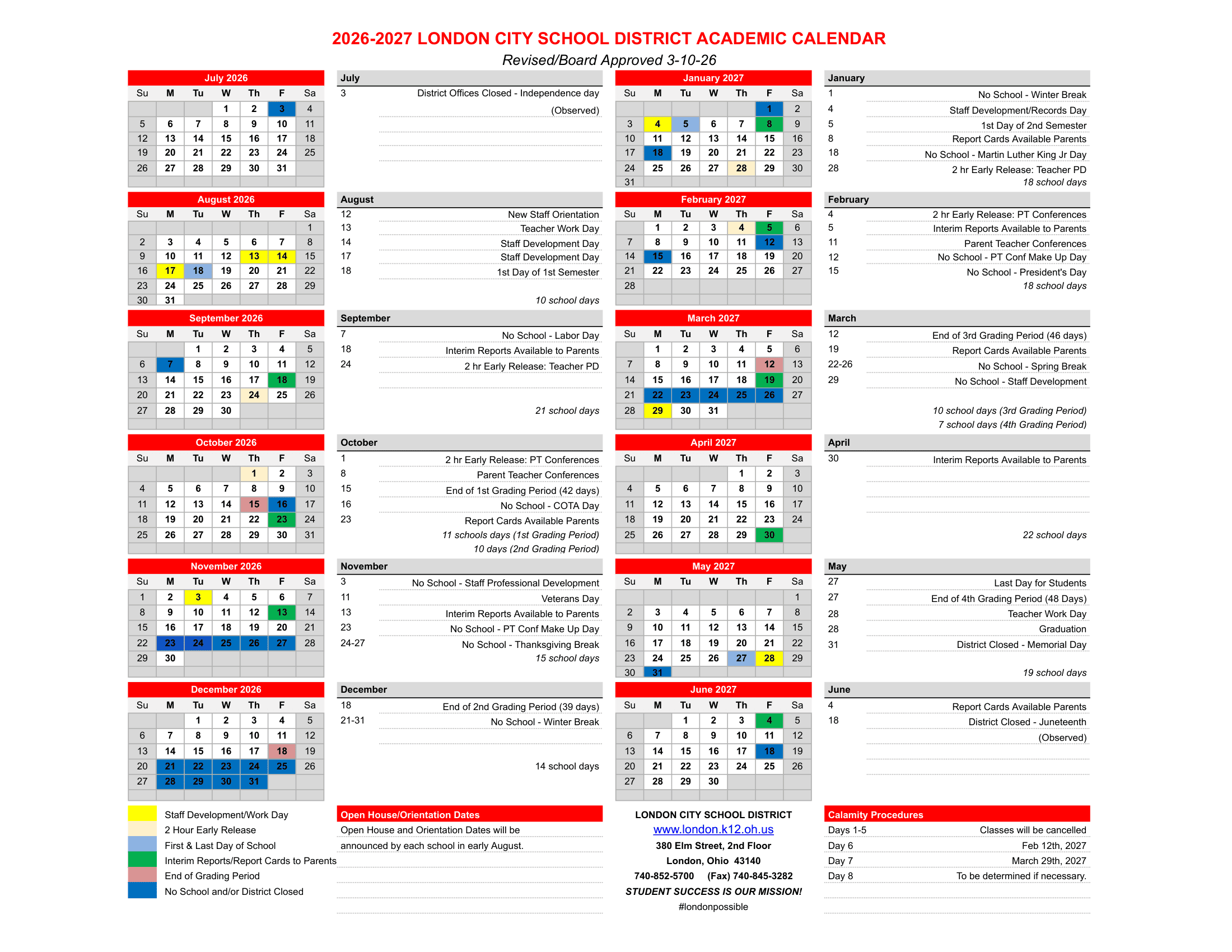 London City School District Calendar 26-27 pdf