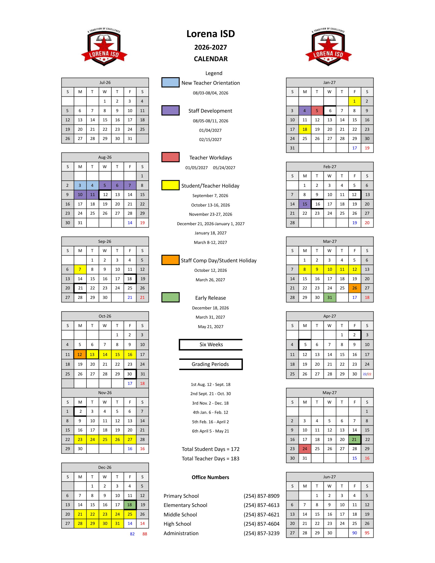Lorena ISD Calendar 26-27 pdf