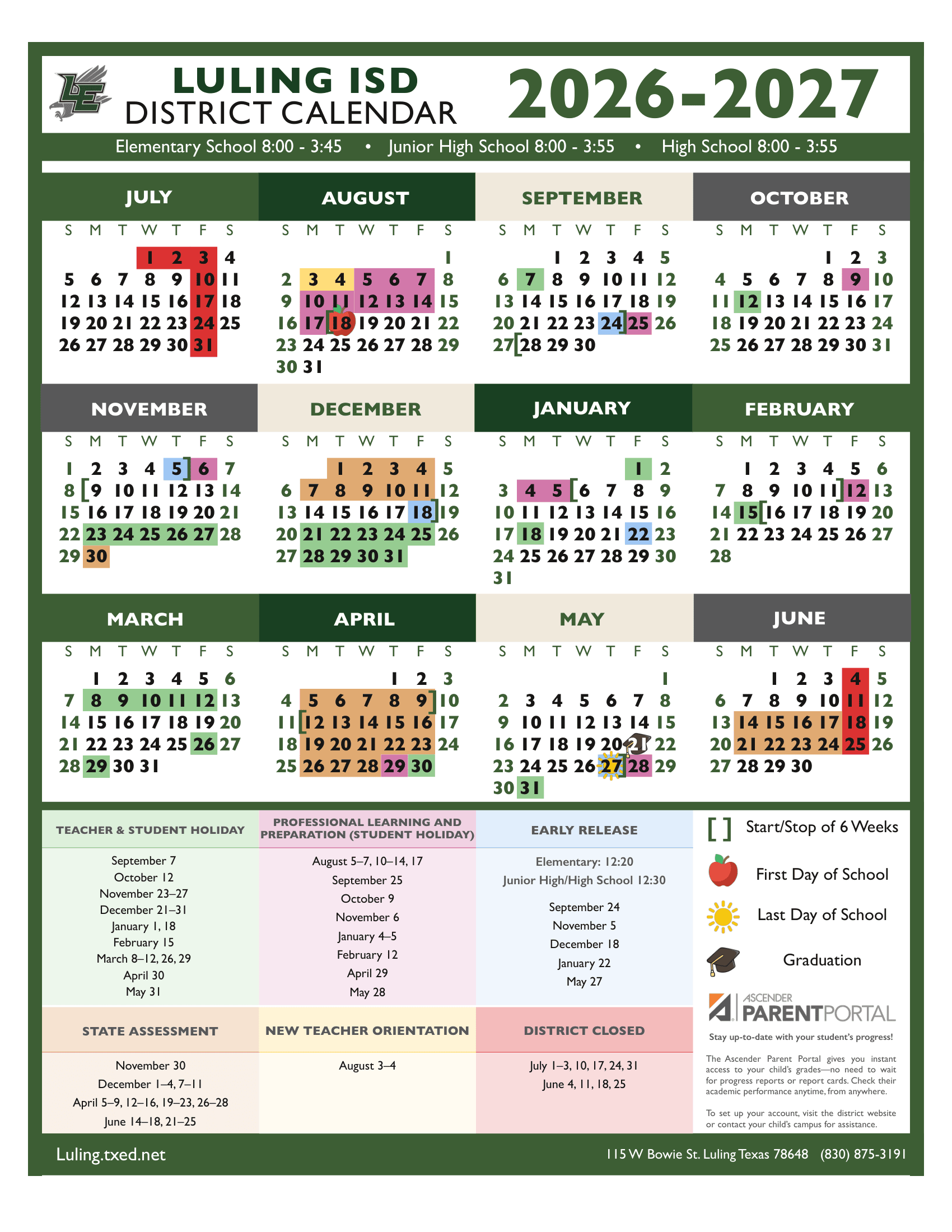 Luling ISD Calendar 26-27 pdf