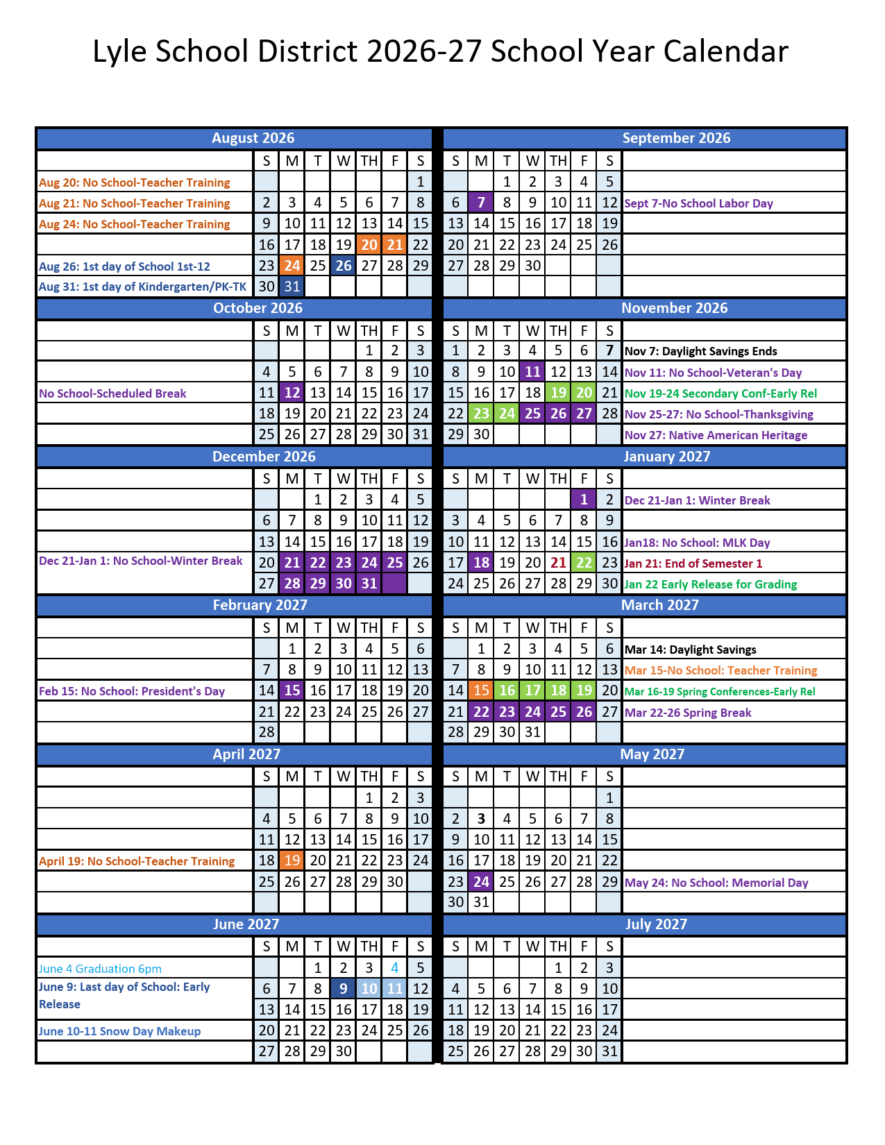 Lyle School District Calendar 26-27 pdf