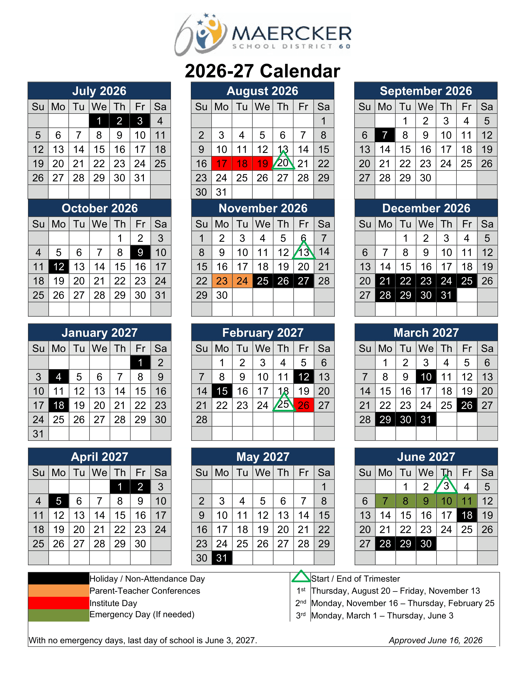MAERCKER SCHOOL DISTRICT 60 Calendar 26-27 Revised