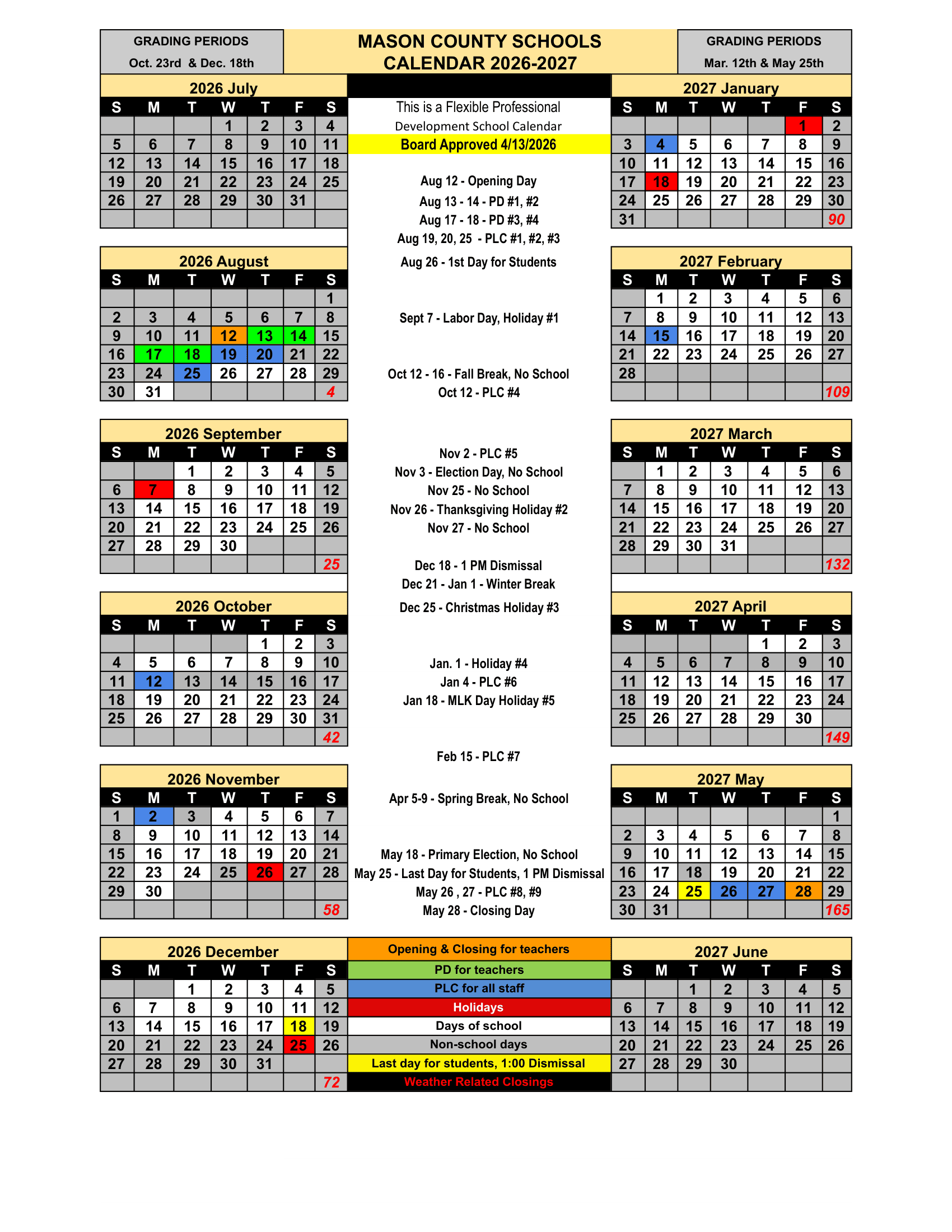 MASON COUNTY SCHOOLS Calendar 26-27 Revised