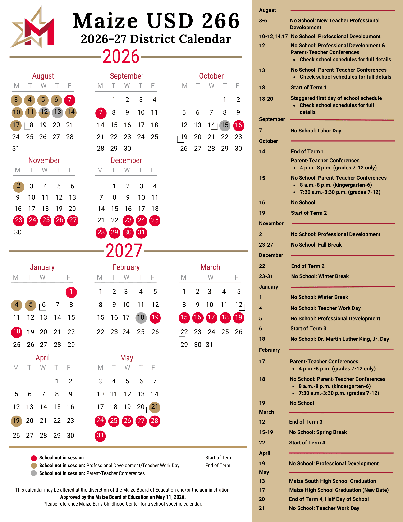 Maize USD 266 Calendar 26-27 Revised
