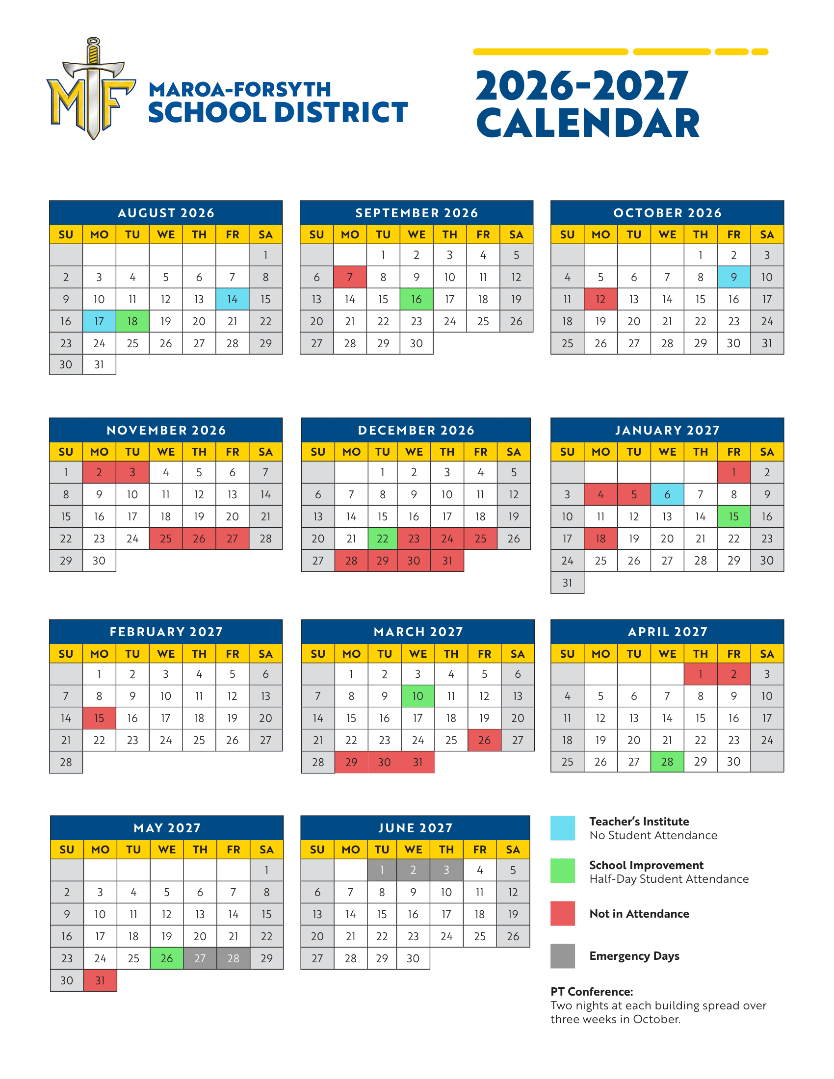 Maroa-Forsyth School District Calendar 26-27 Revised