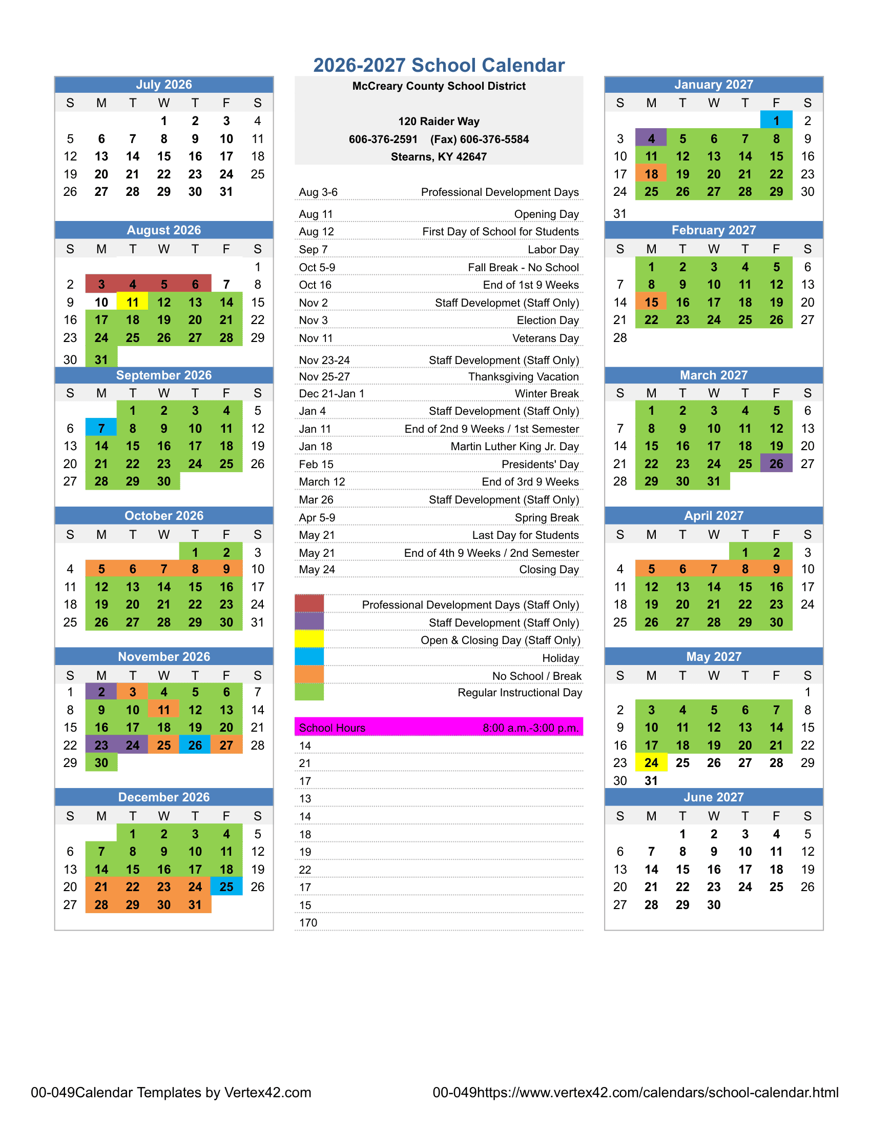 McCreary County School District Calendar 26-27 Revised
