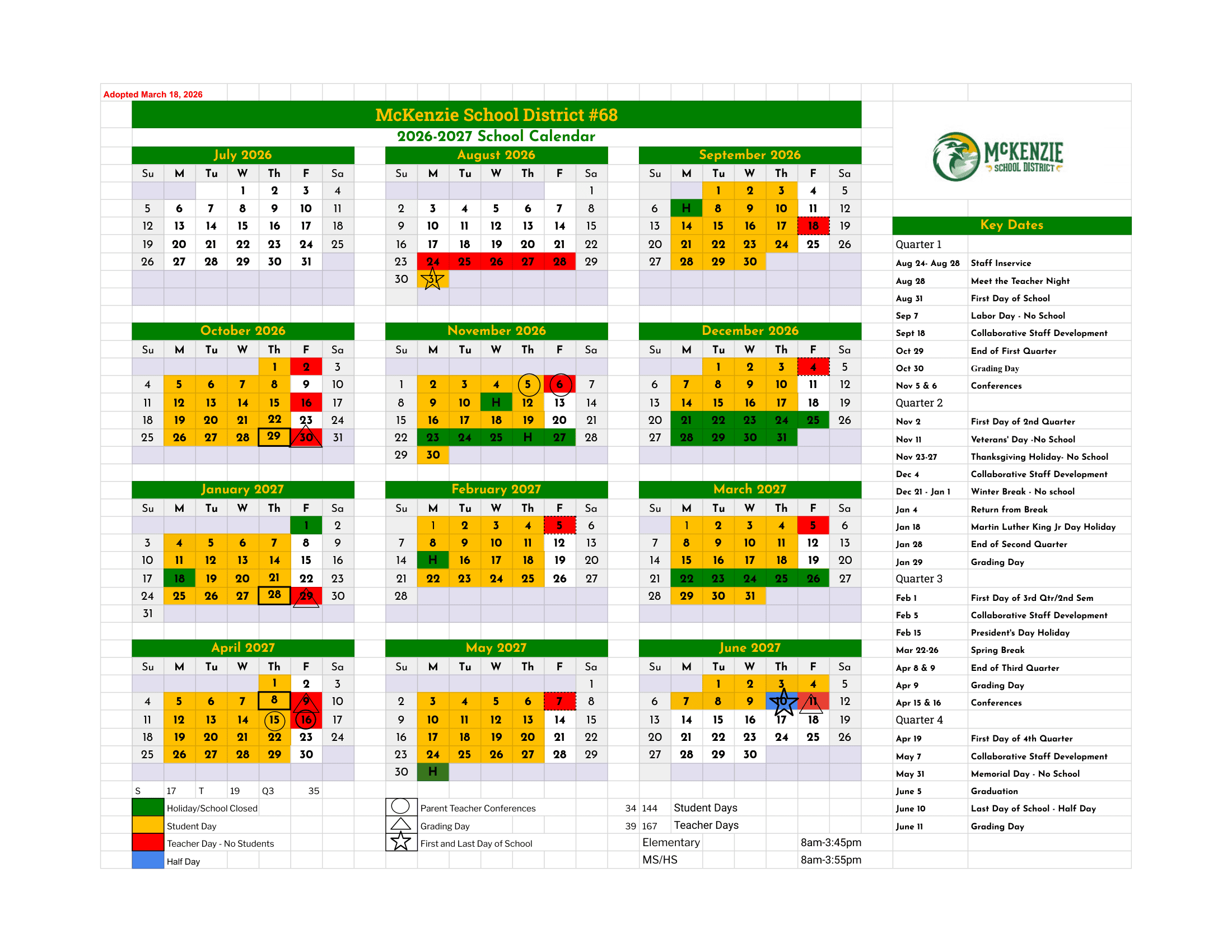 McKenzie School District #68 Calendar 26-27 PDF