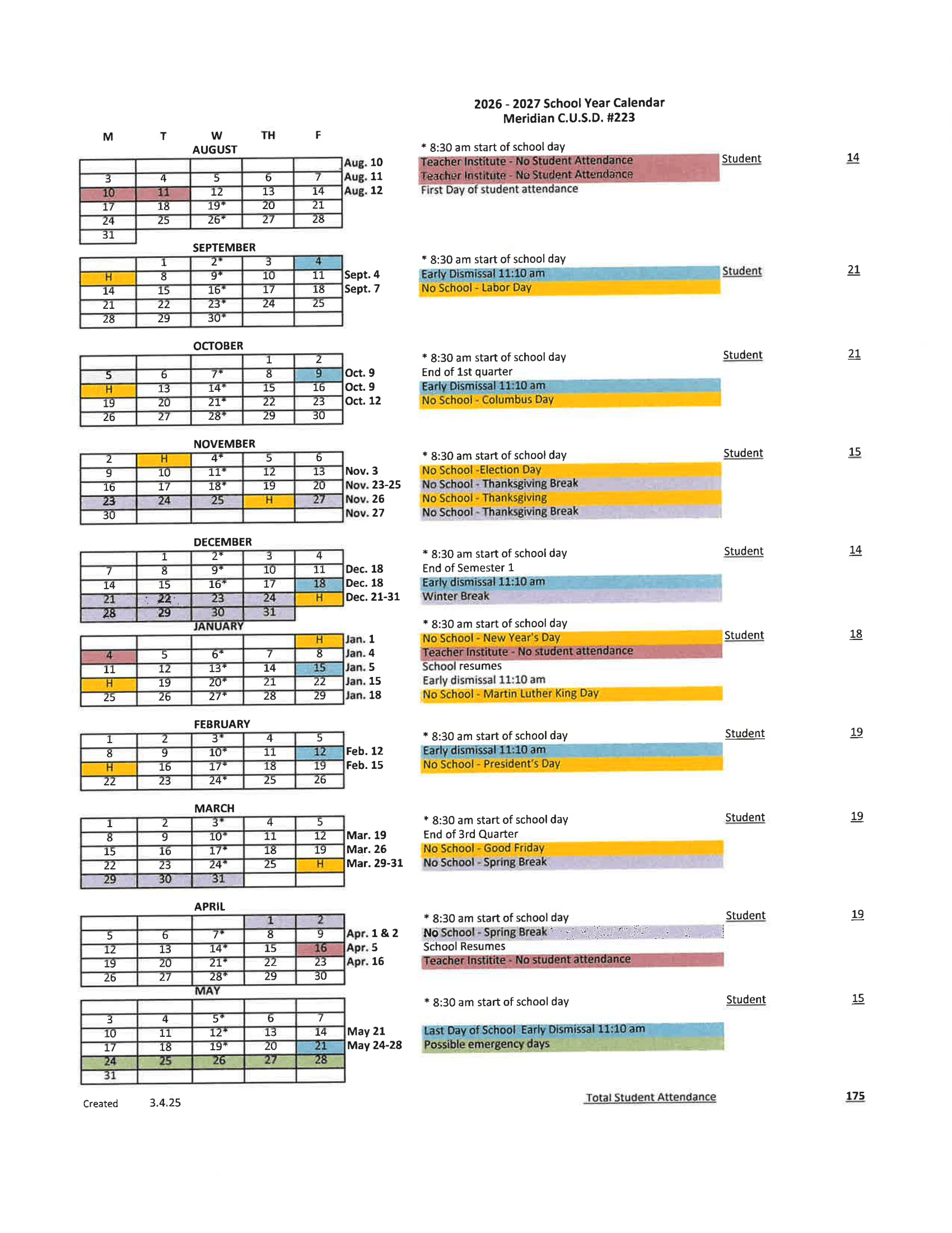 Meridian C.U.S.D. #223 Calendar 26-27 pdf