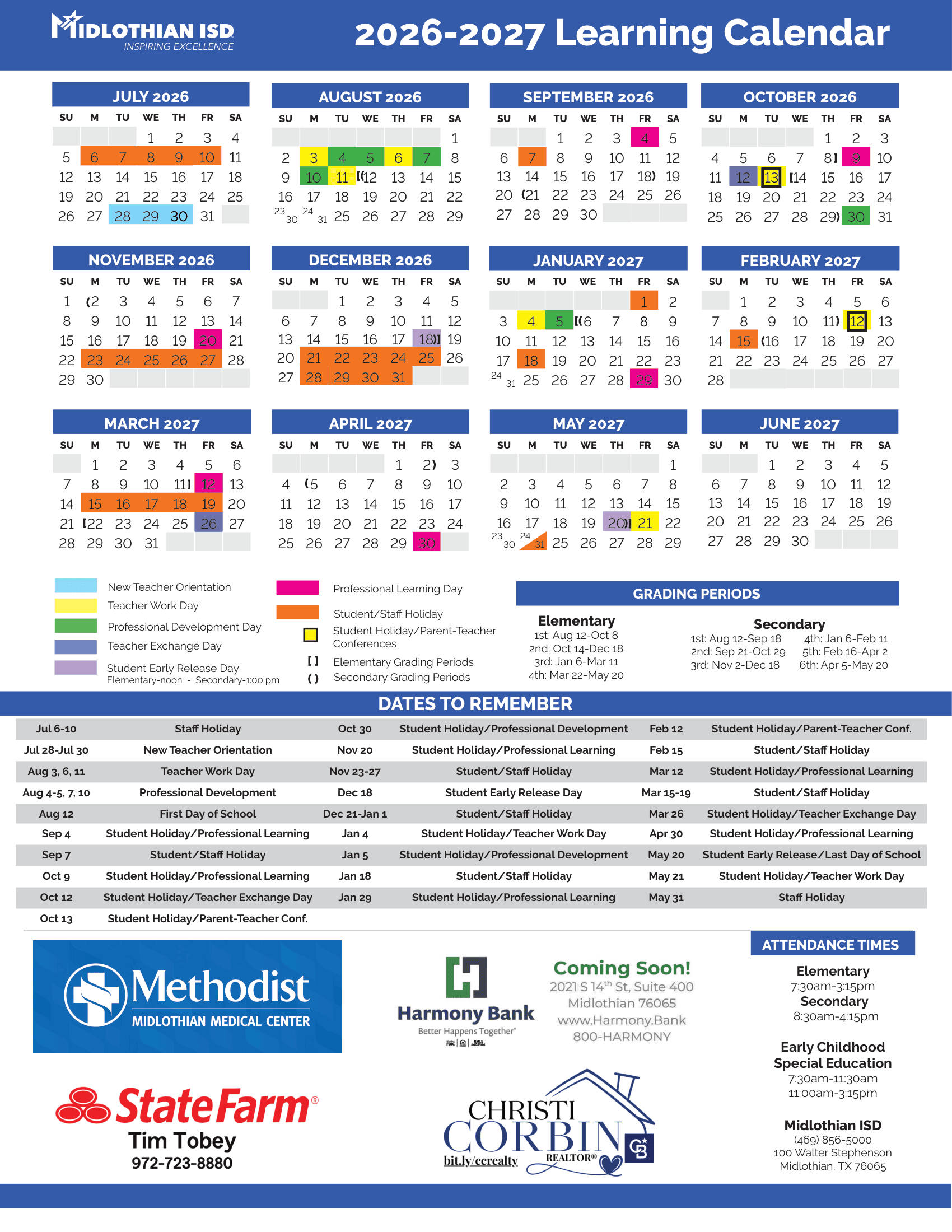 Midlothian ISD Calendar 26-27 pdf