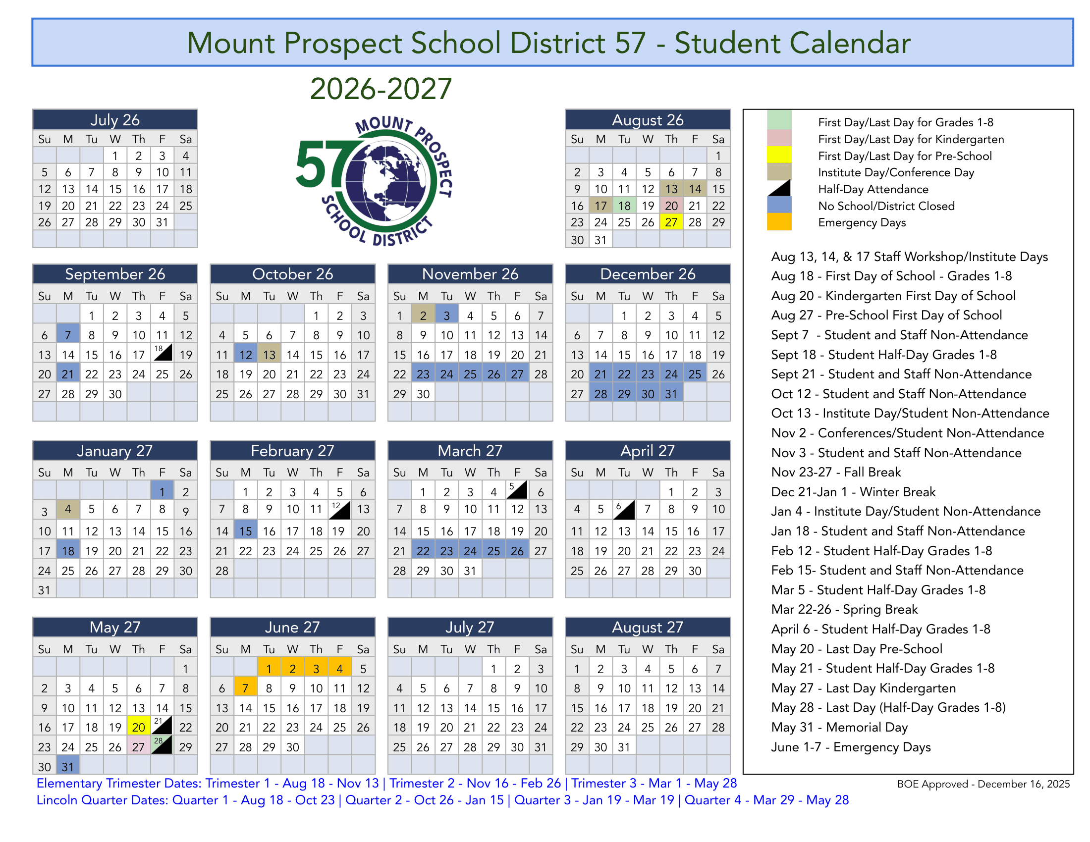Mount Prospect School District 57 Calendar 26-27 pdf