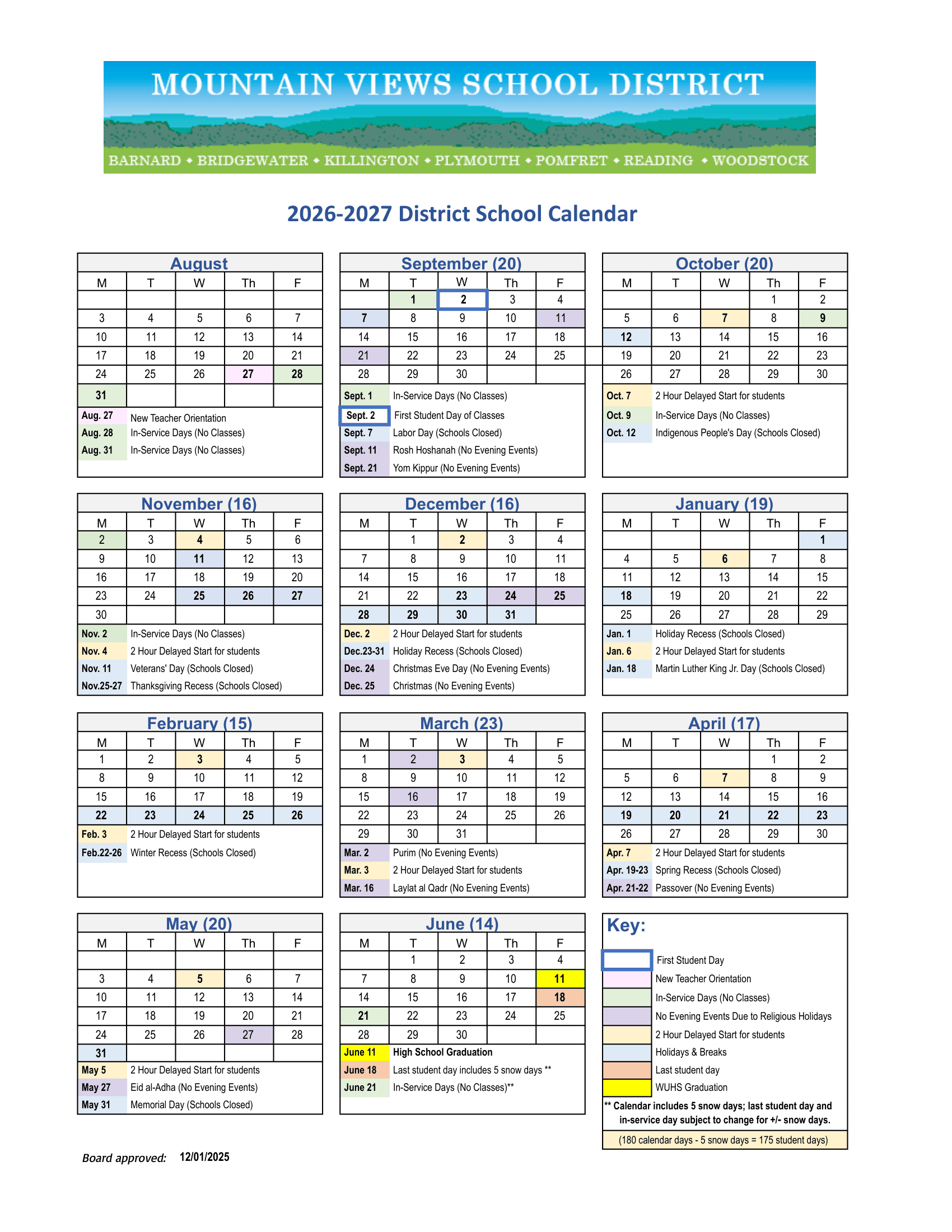 Mountain Views School District Calendar 26-27 Revised