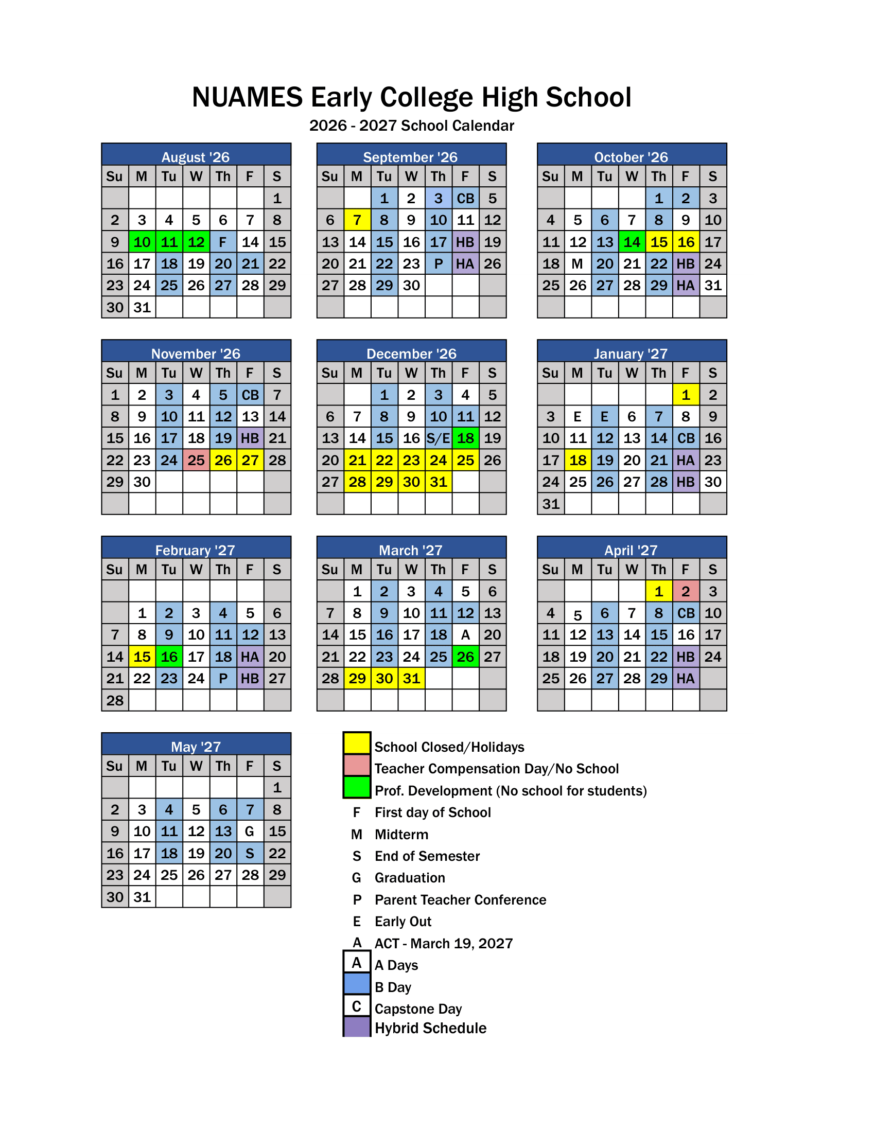 NUAMES Early College High School Calendar 26-27 PDF