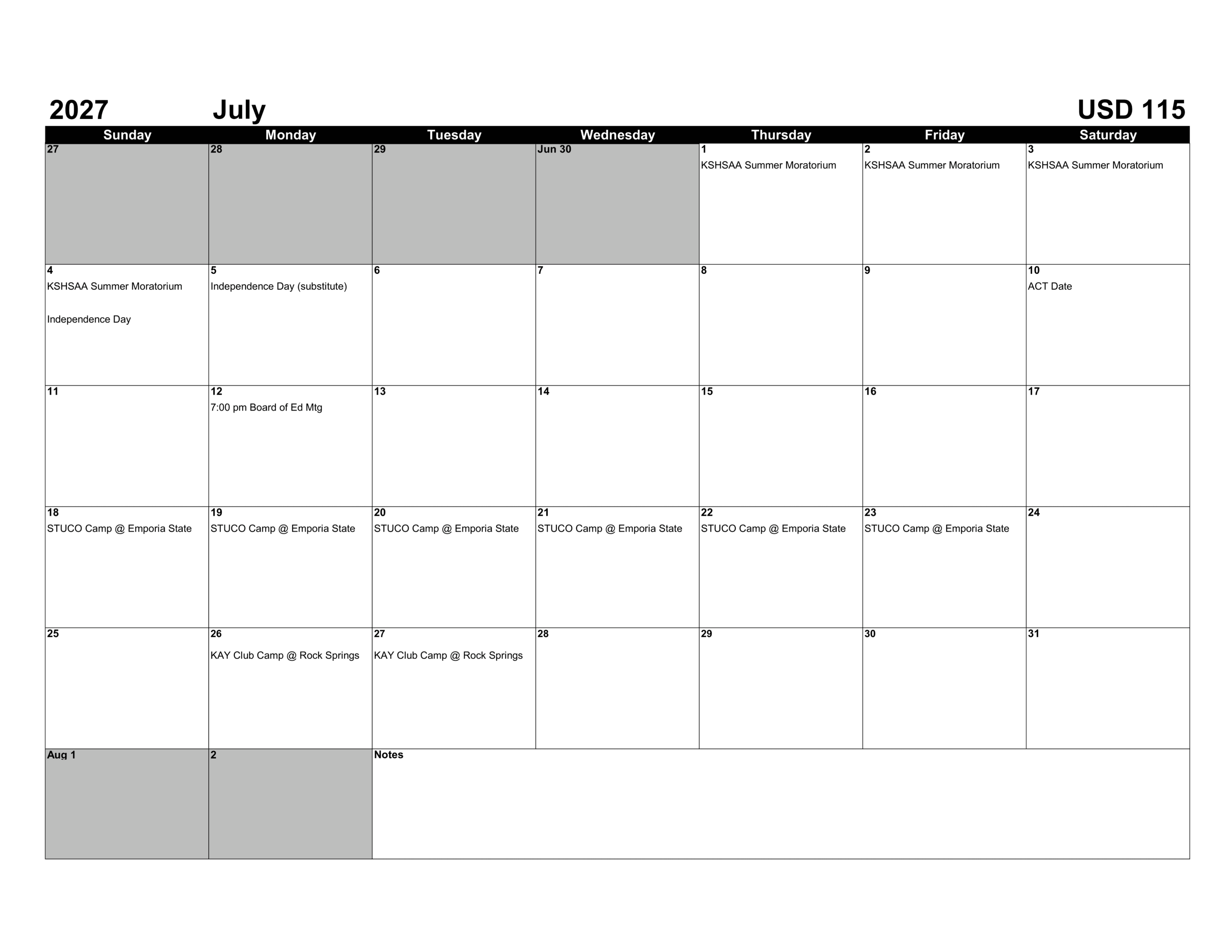 Nemaha Central Schools USD 115 Calendar 26-27 Revised