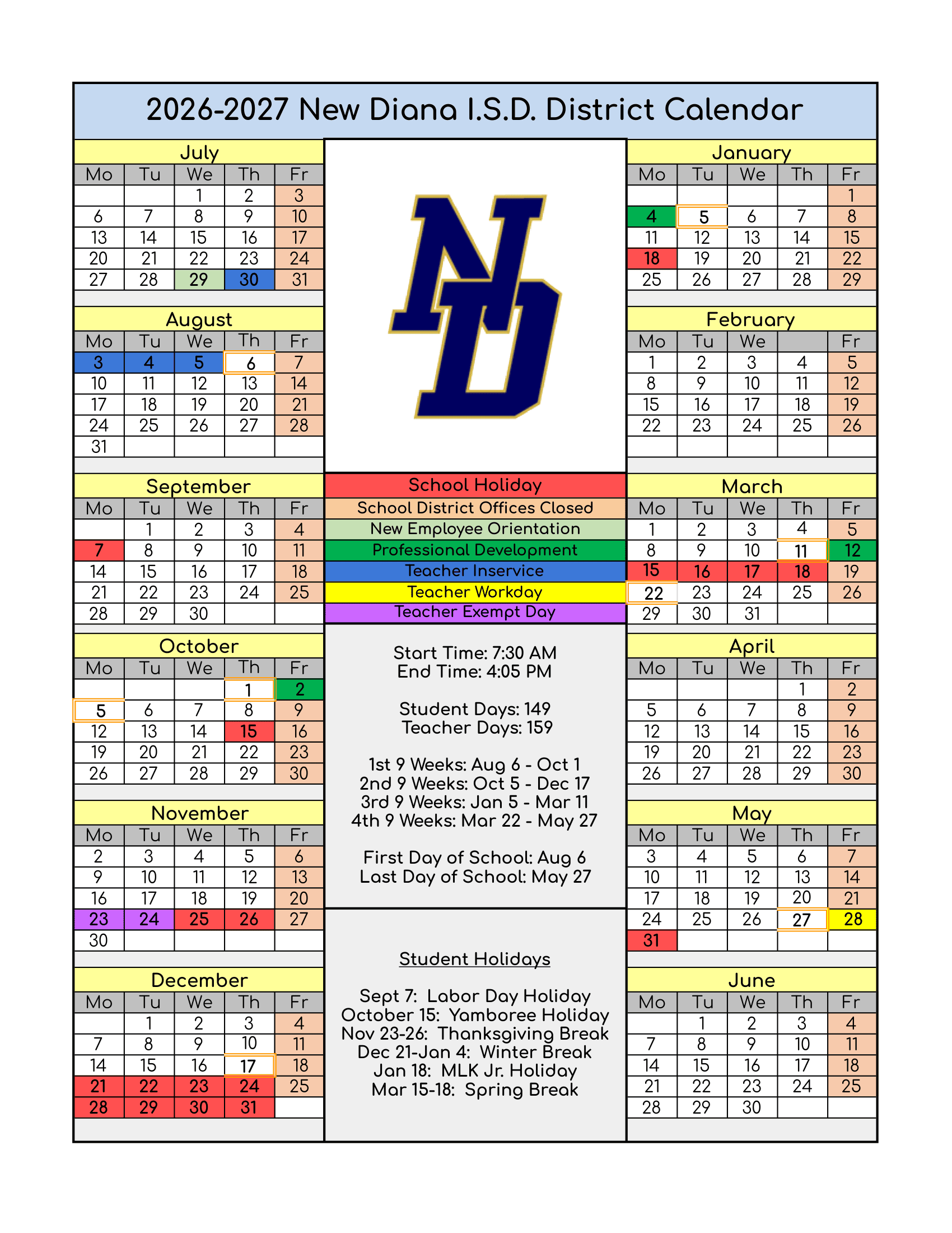 New Diana I.S.D. Calendar 26-27 pdf