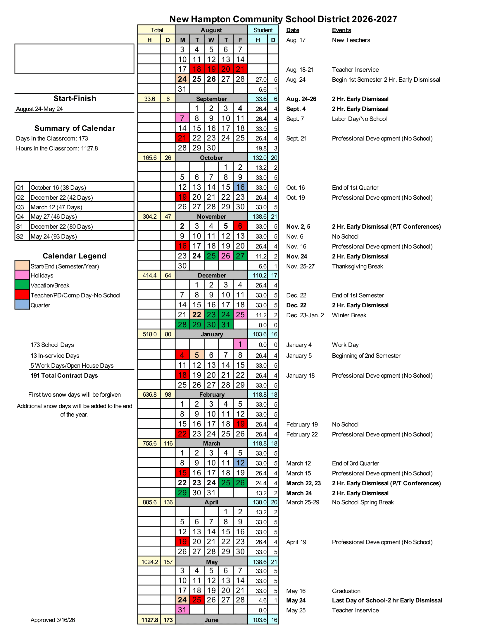 New Hampton Community School District Calendar 26-27 pdf
