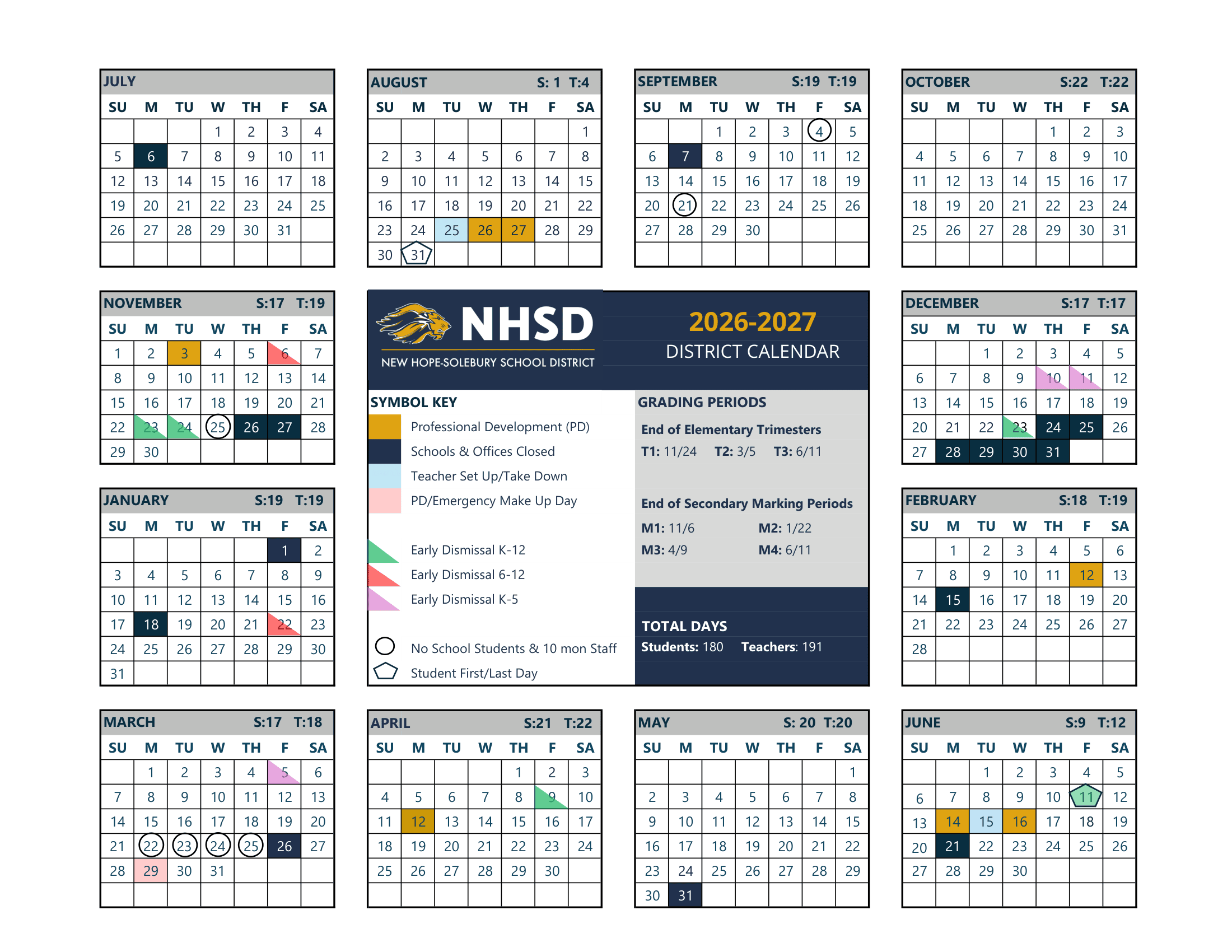 New Hope-Solebury School District Calendar 26-27 pdf