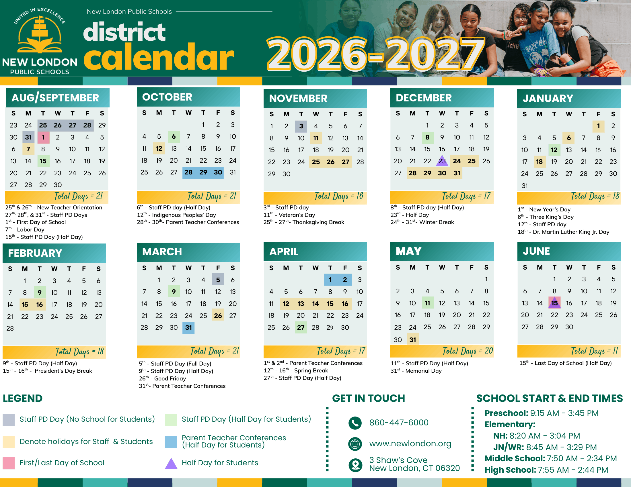 New London Public Schools Calendar 26-27 pdf