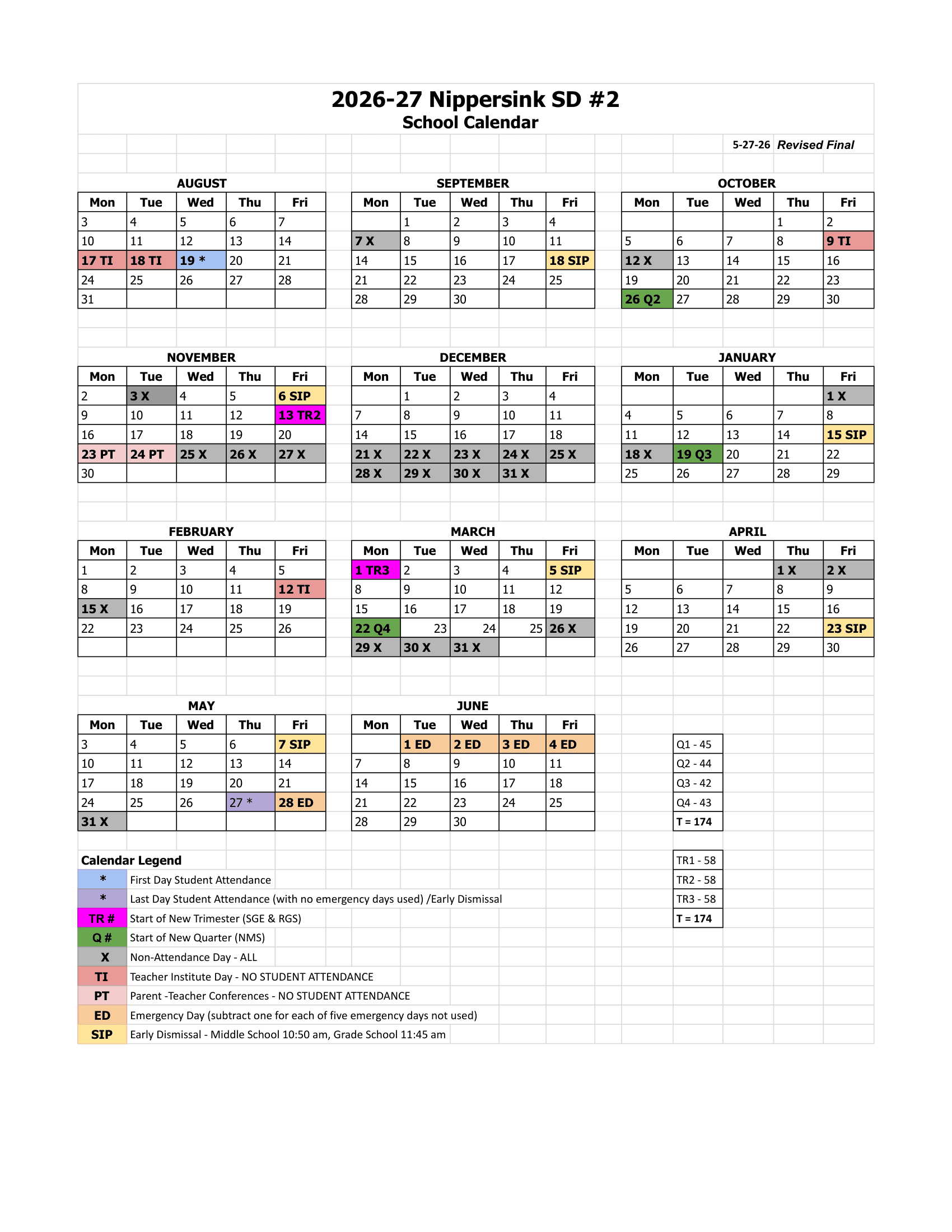 Nippersink SD #2 Calendar 26-27 Revised