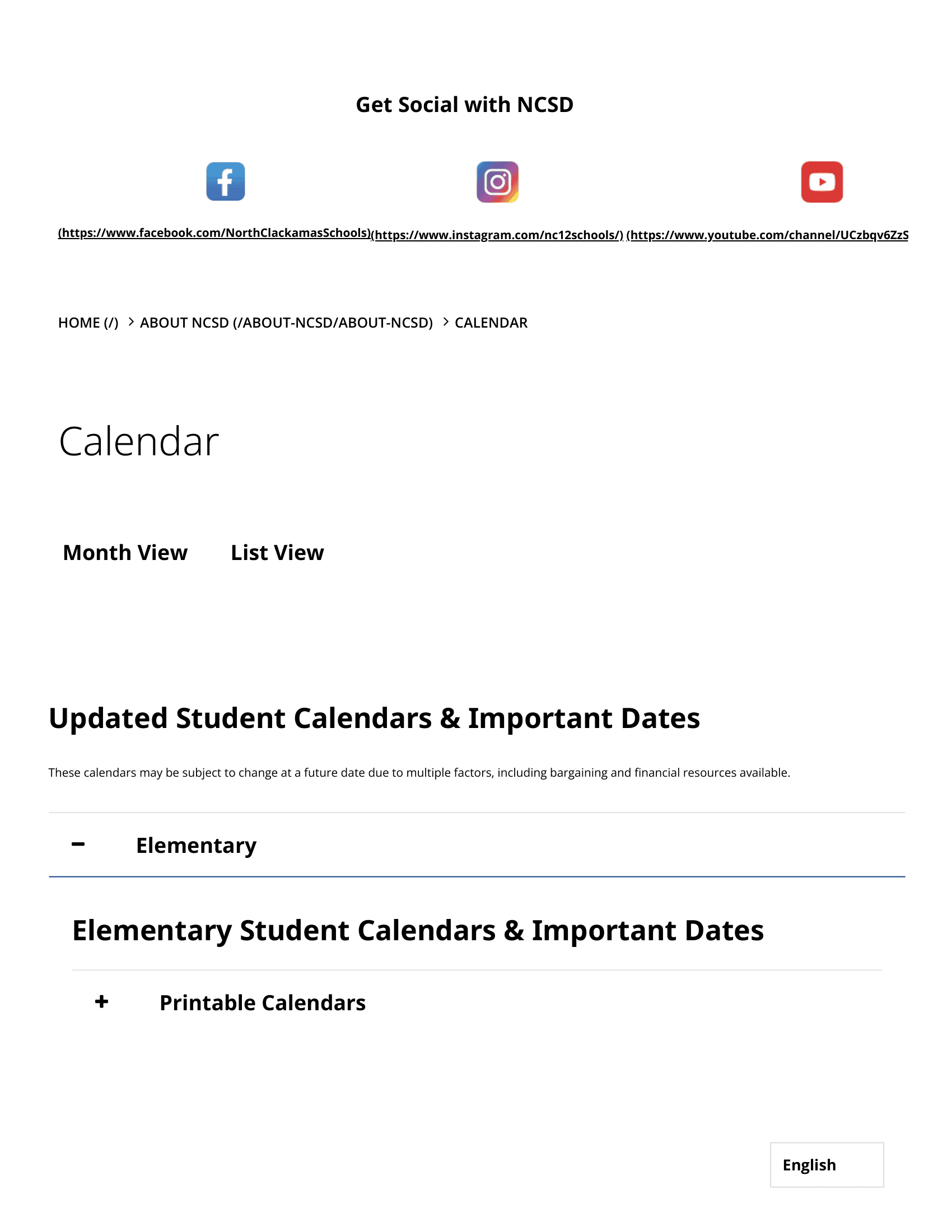 North Clackamas School District Calendar 25-26 PDF