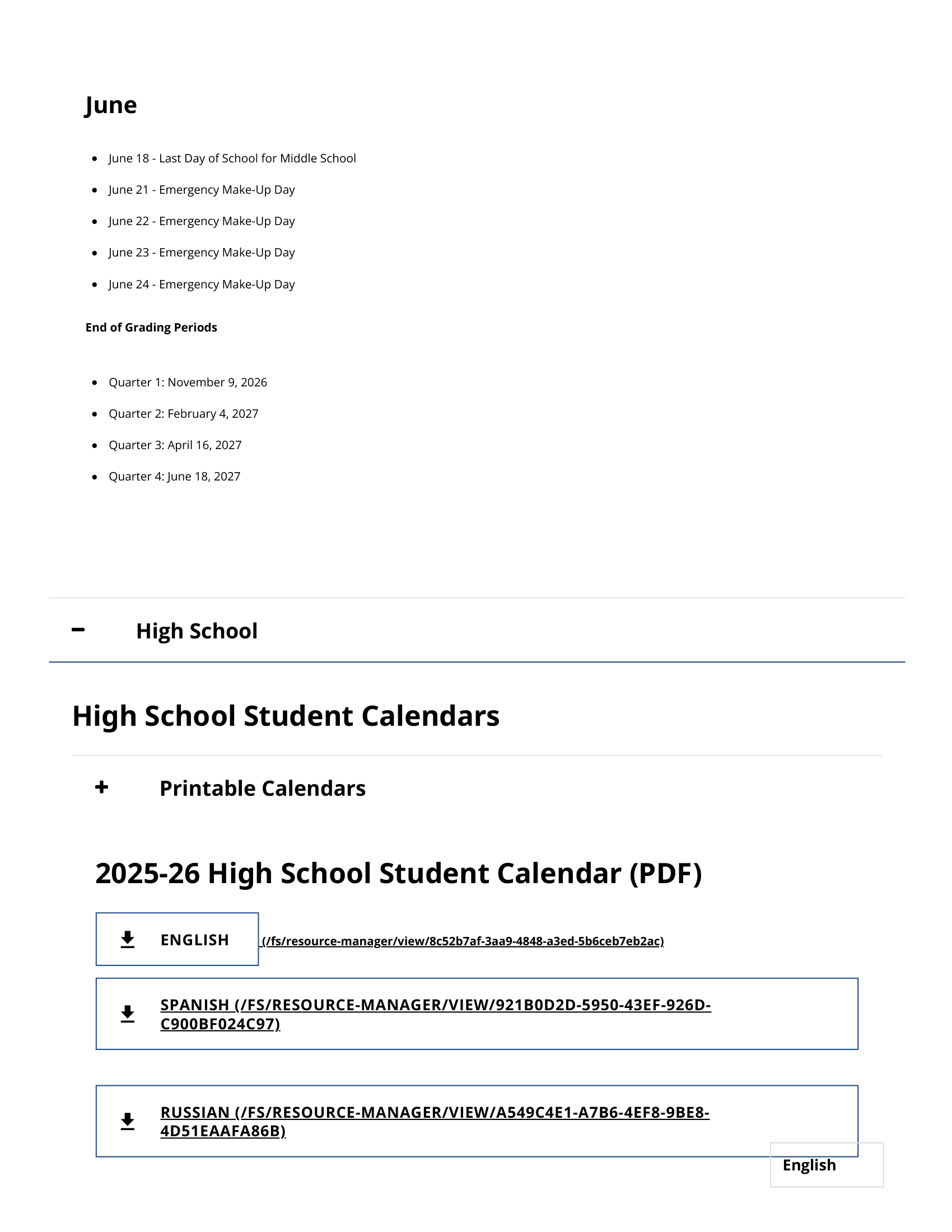 North Clackamas School District Calendar 25-26 PDF