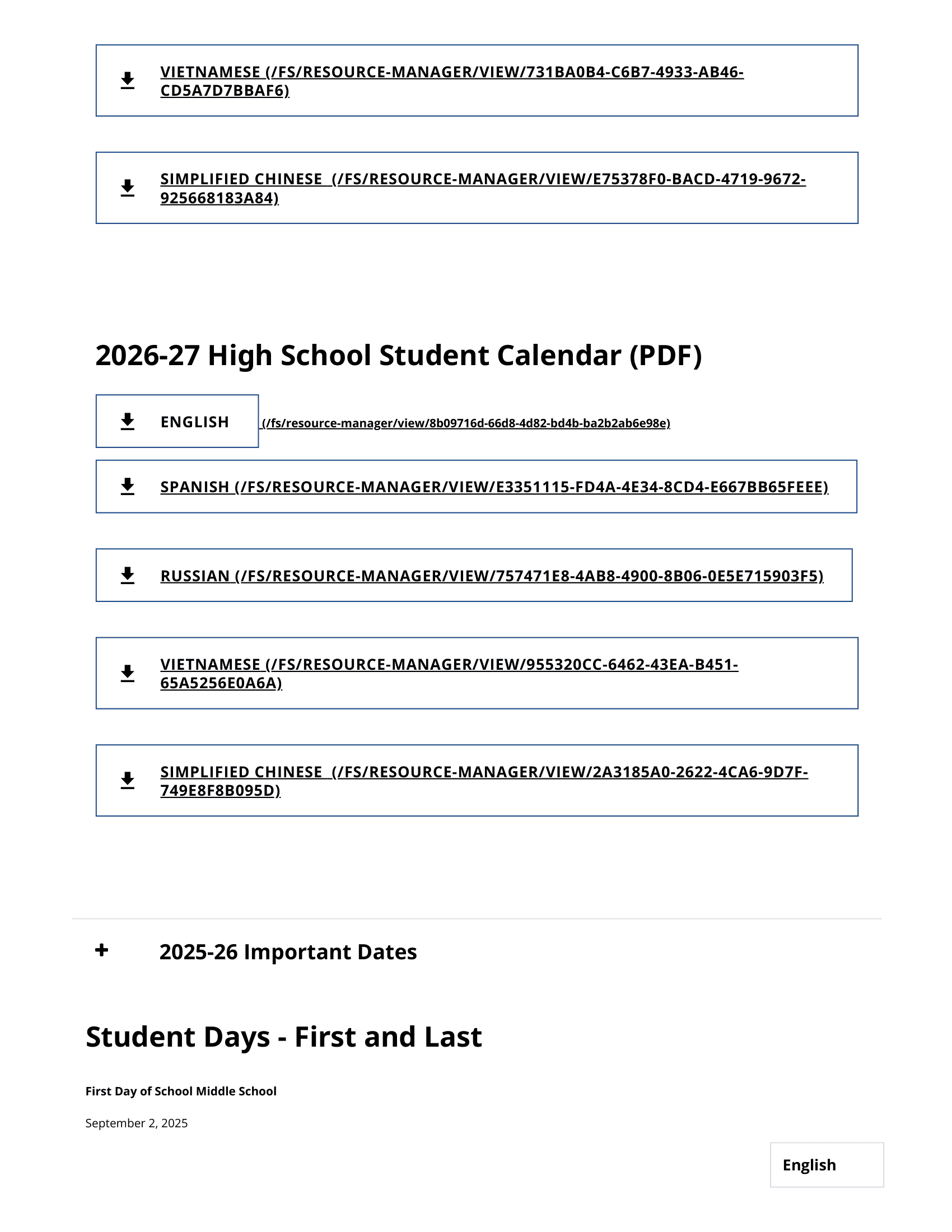 North Clackamas School District Calendar 25-26 PDF