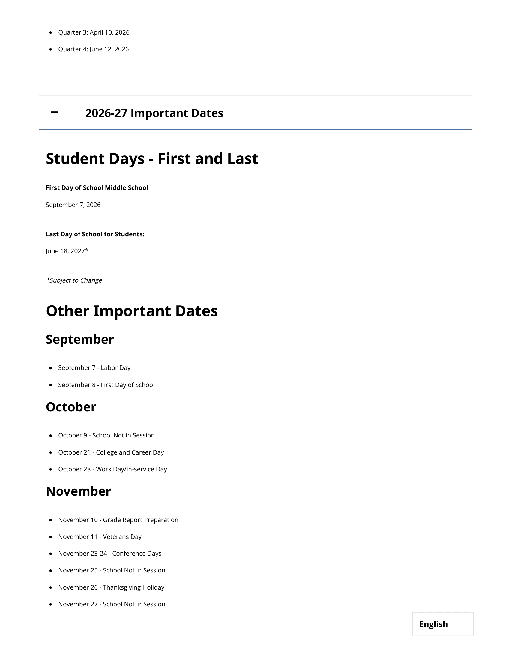 North Clackamas School District Calendar 25-26 PDF