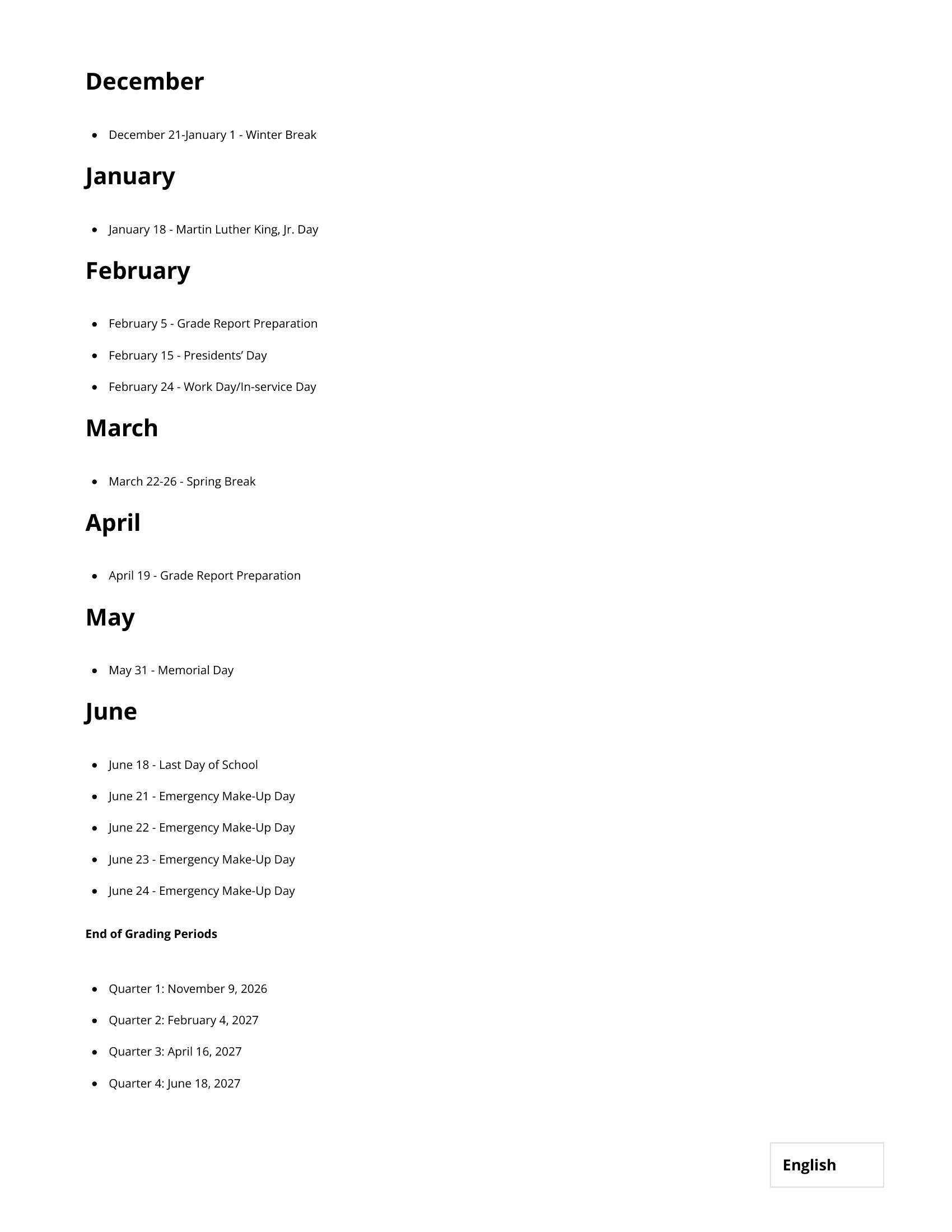 North Clackamas School District Calendar 25-26 PDF