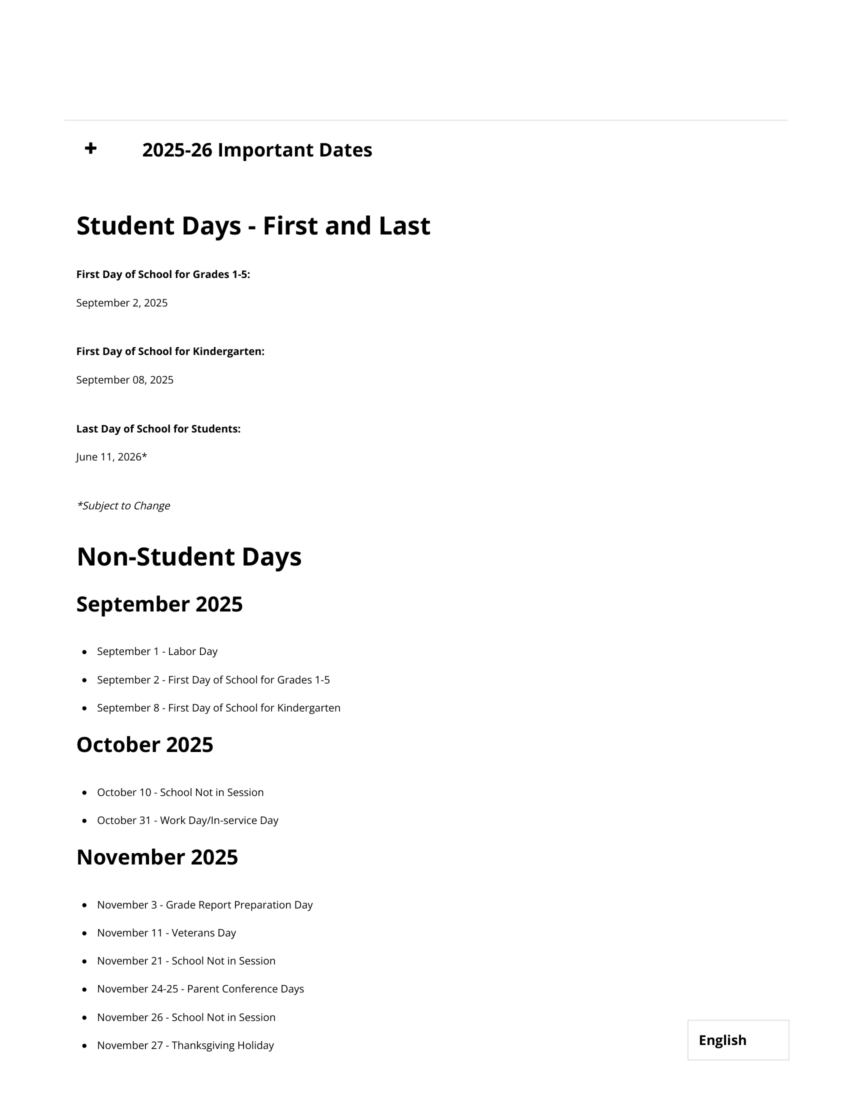North Clackamas School District Calendar 25-26 PDF