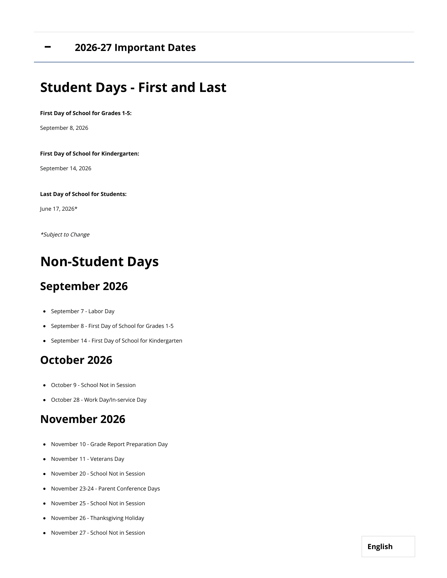 North Clackamas School District Calendar 25-26 PDF