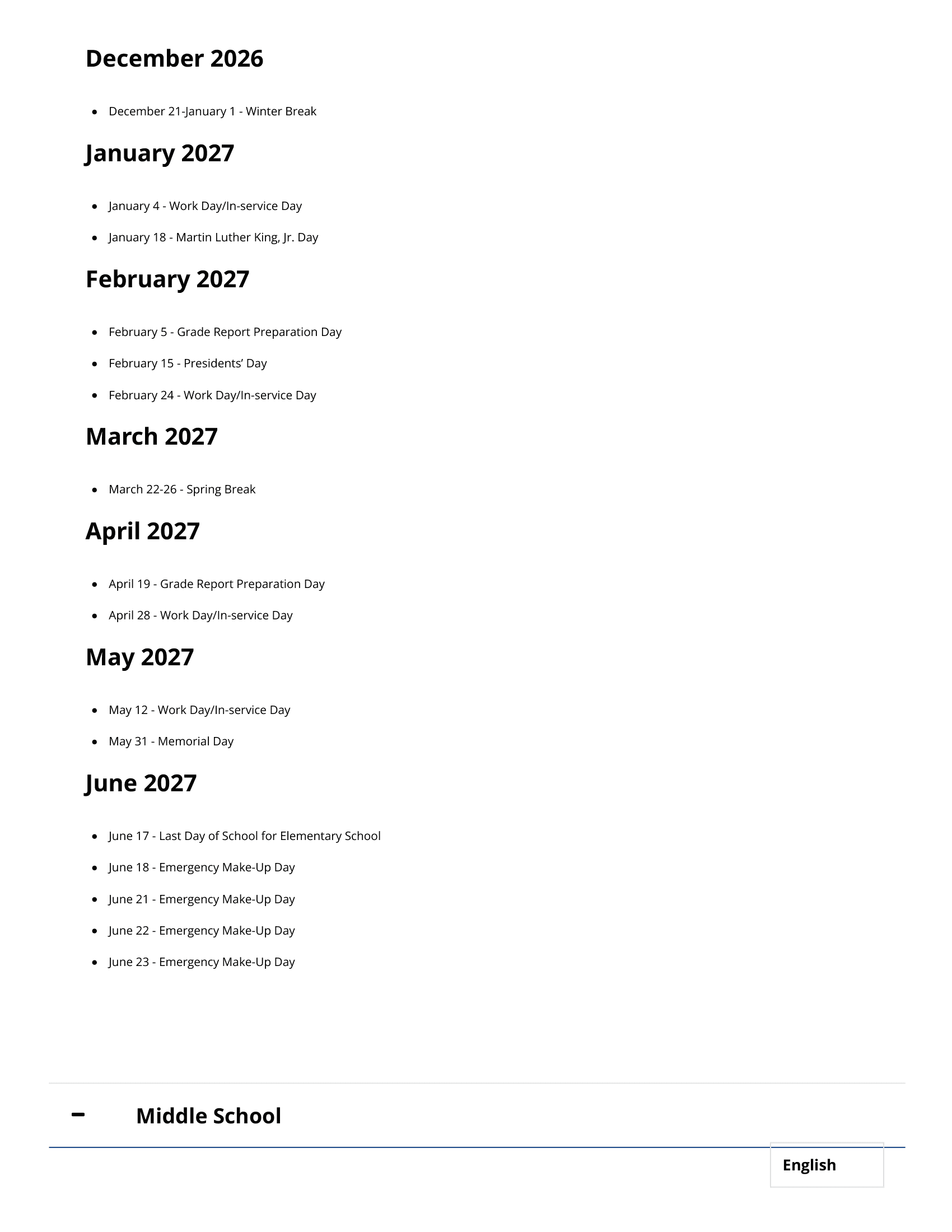 North Clackamas School District Calendar 25-26 PDF