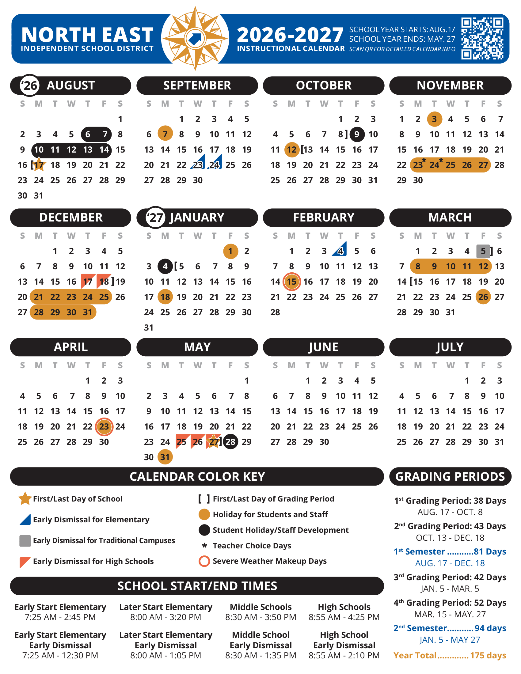 North East Independent School District Calendar 26-27 pdf